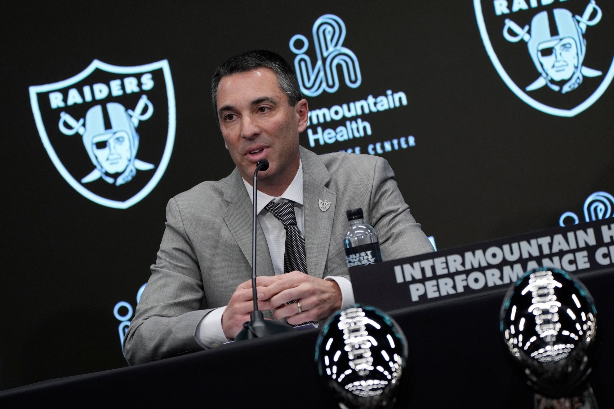 Tom Telesco during his first press conference as the Las Vegas Raiders general manager.