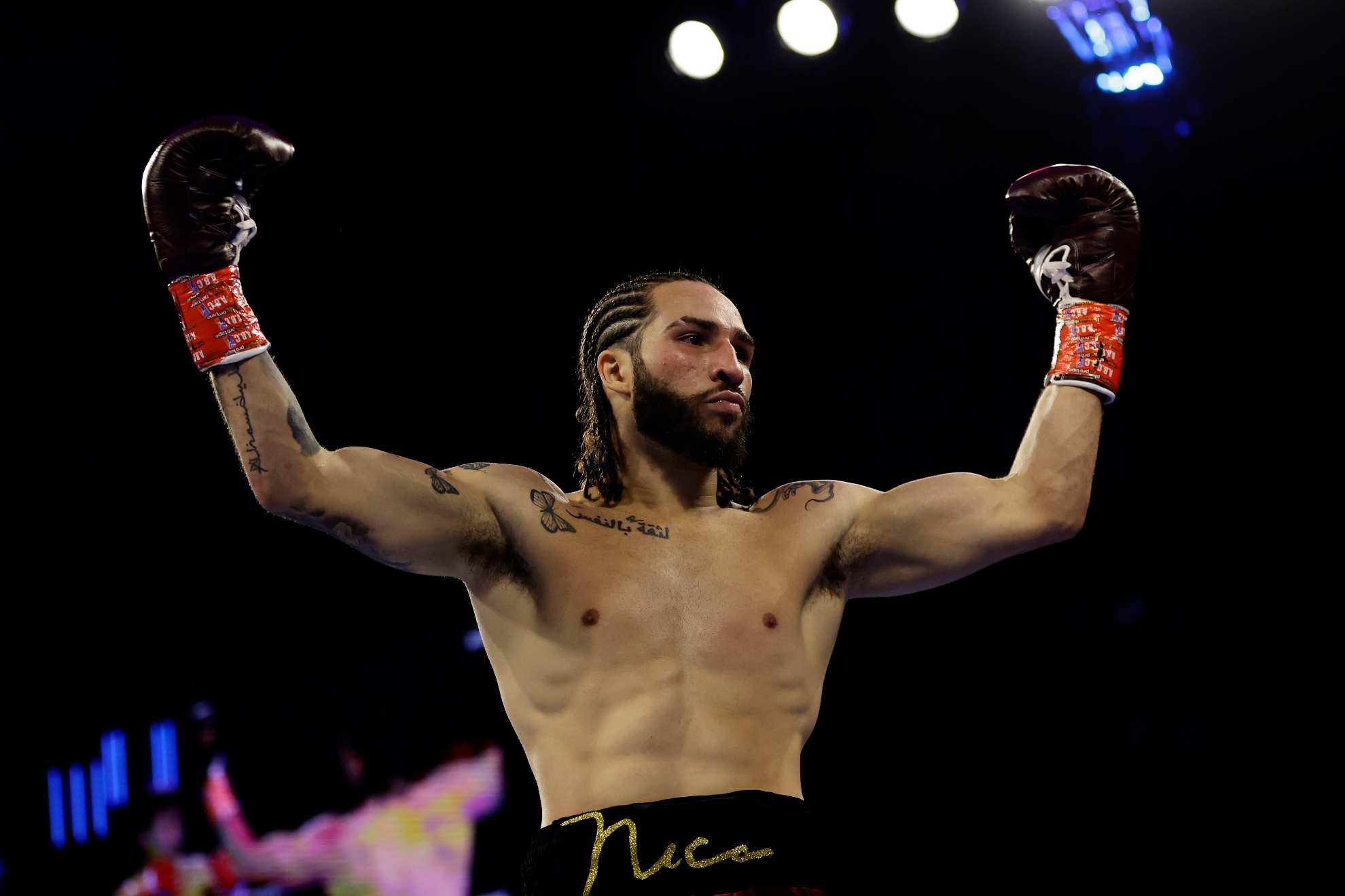 Nico Ali Walsh reacts during a middleweight boxing match against Billy Wagner on Saturday, Oct. 29, 2022, in New York.