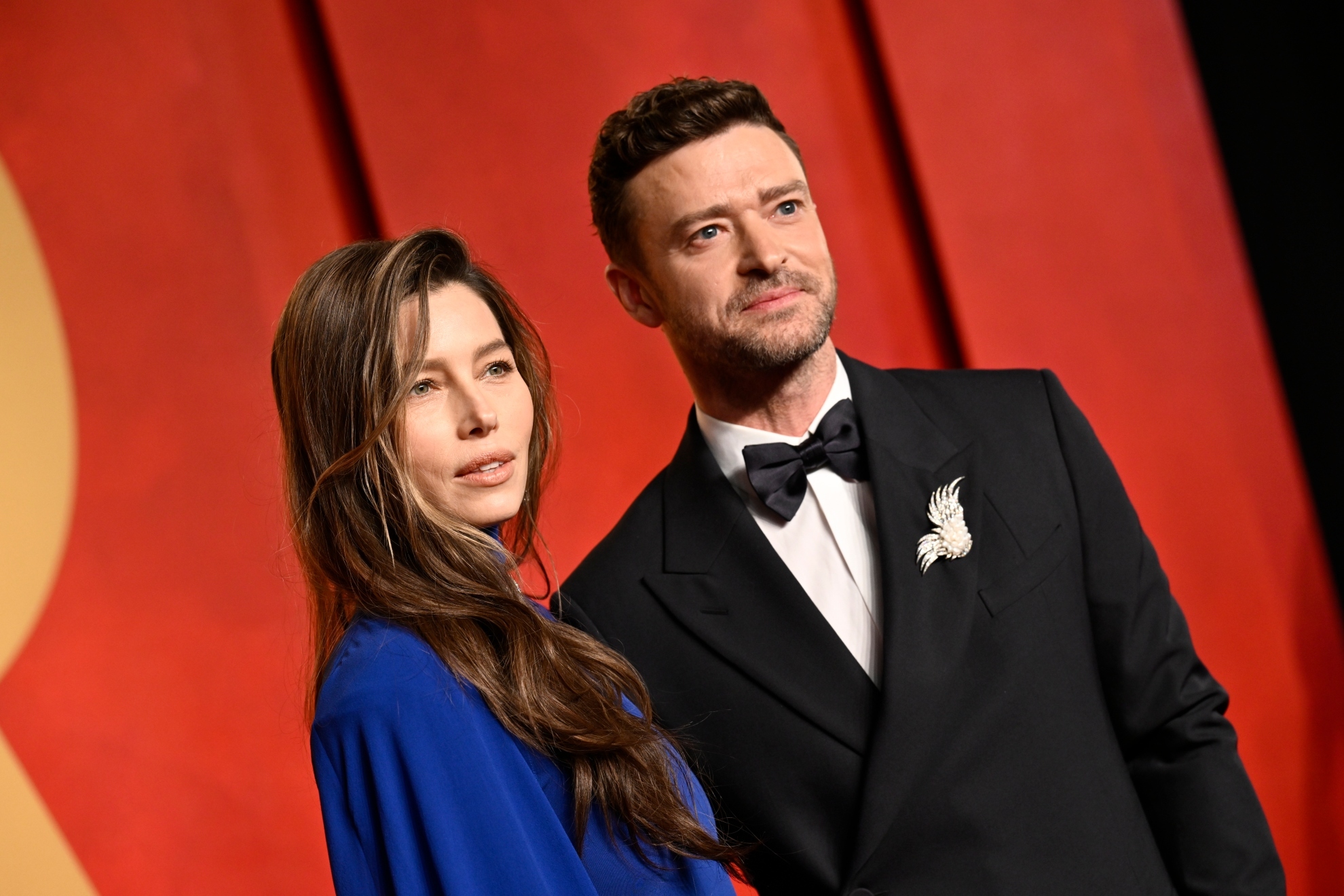 Jessica Biel and Justin Timberlake arrive at the Vanity Fair Oscar Party in 2024.