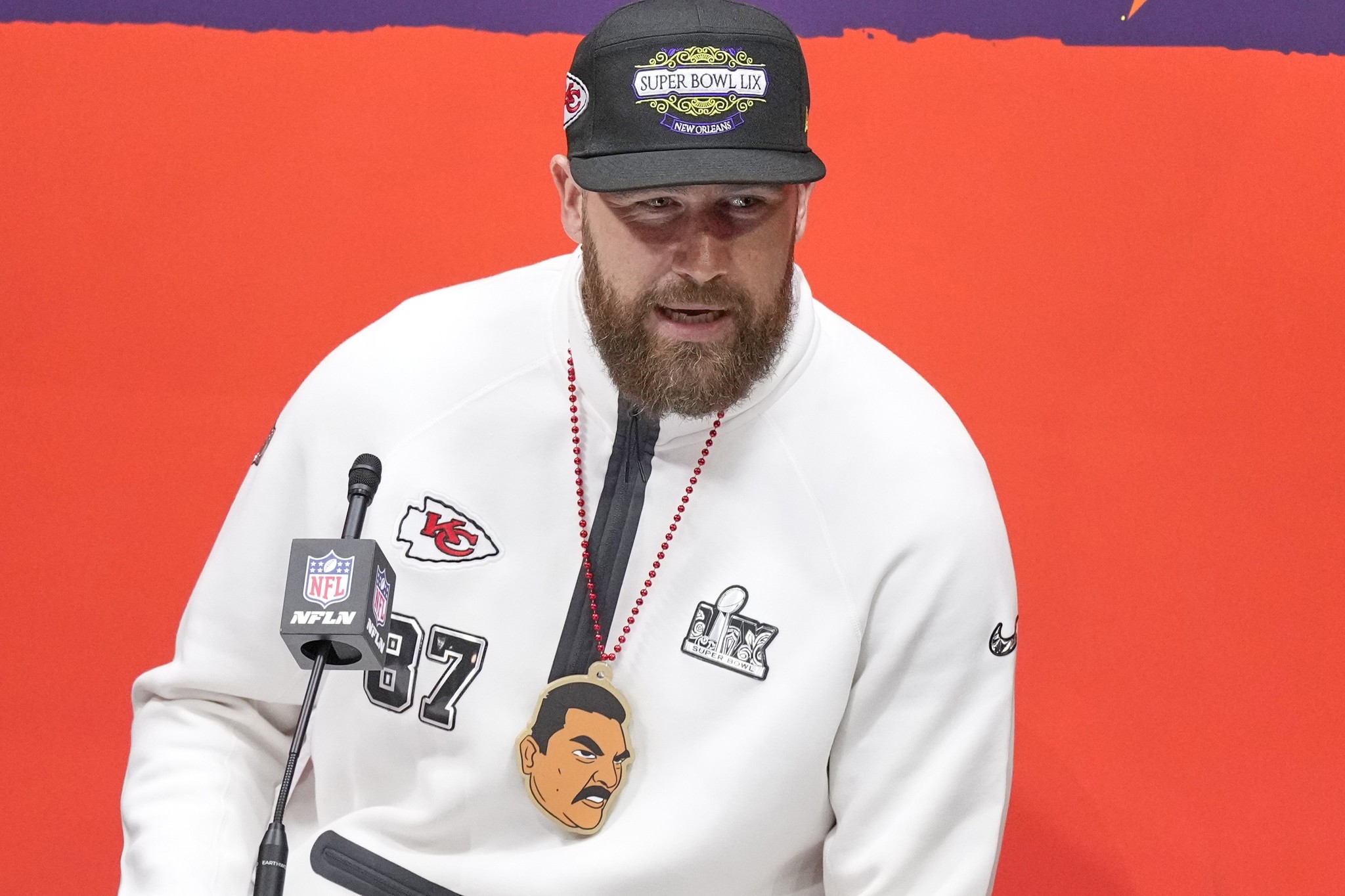 Chiefs tight end Travis Kelce participates during Super Bowl 59 Opening Night