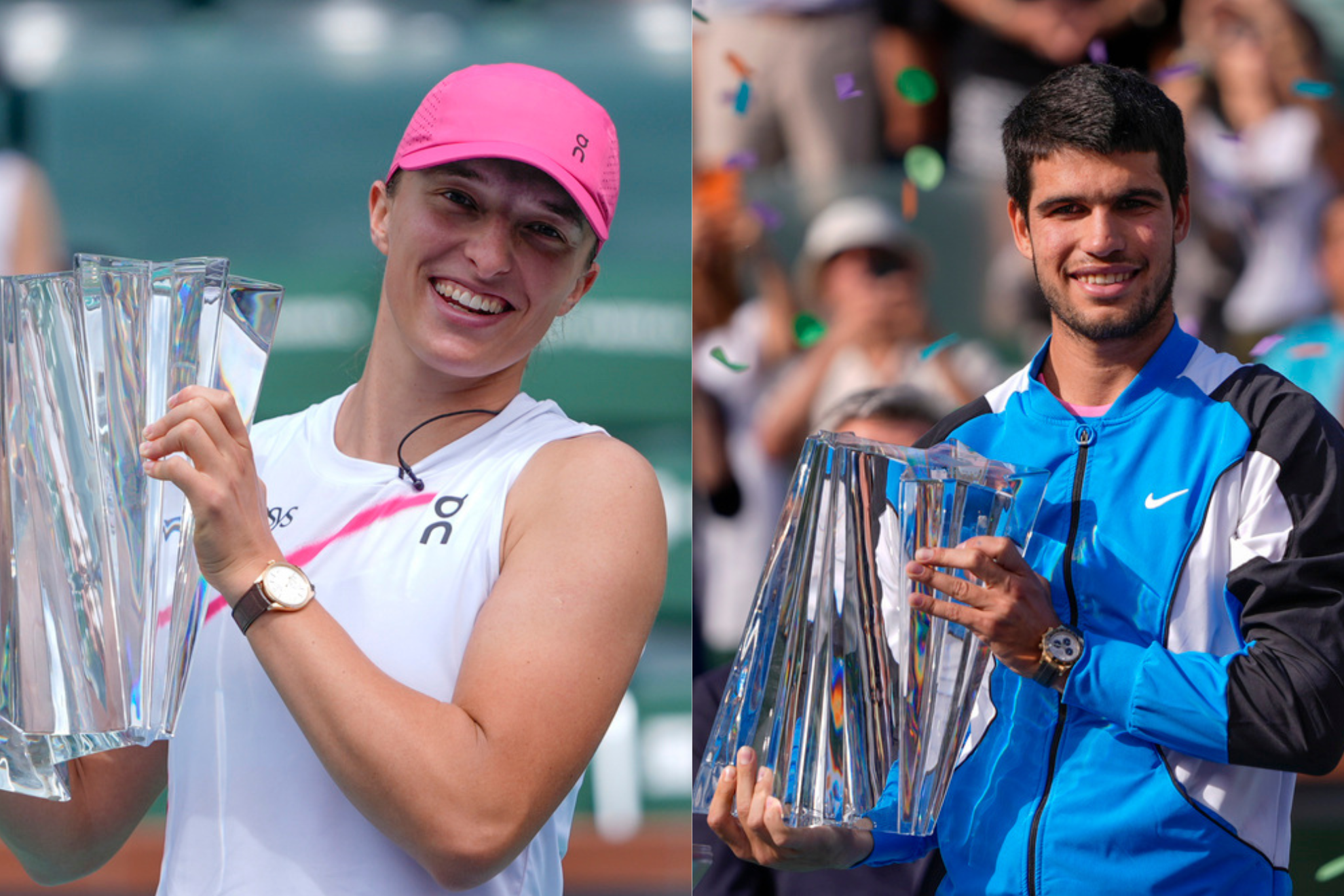 Iga Swatiek and Carlos Alcaraz, the winners of the 2024 tournaments.