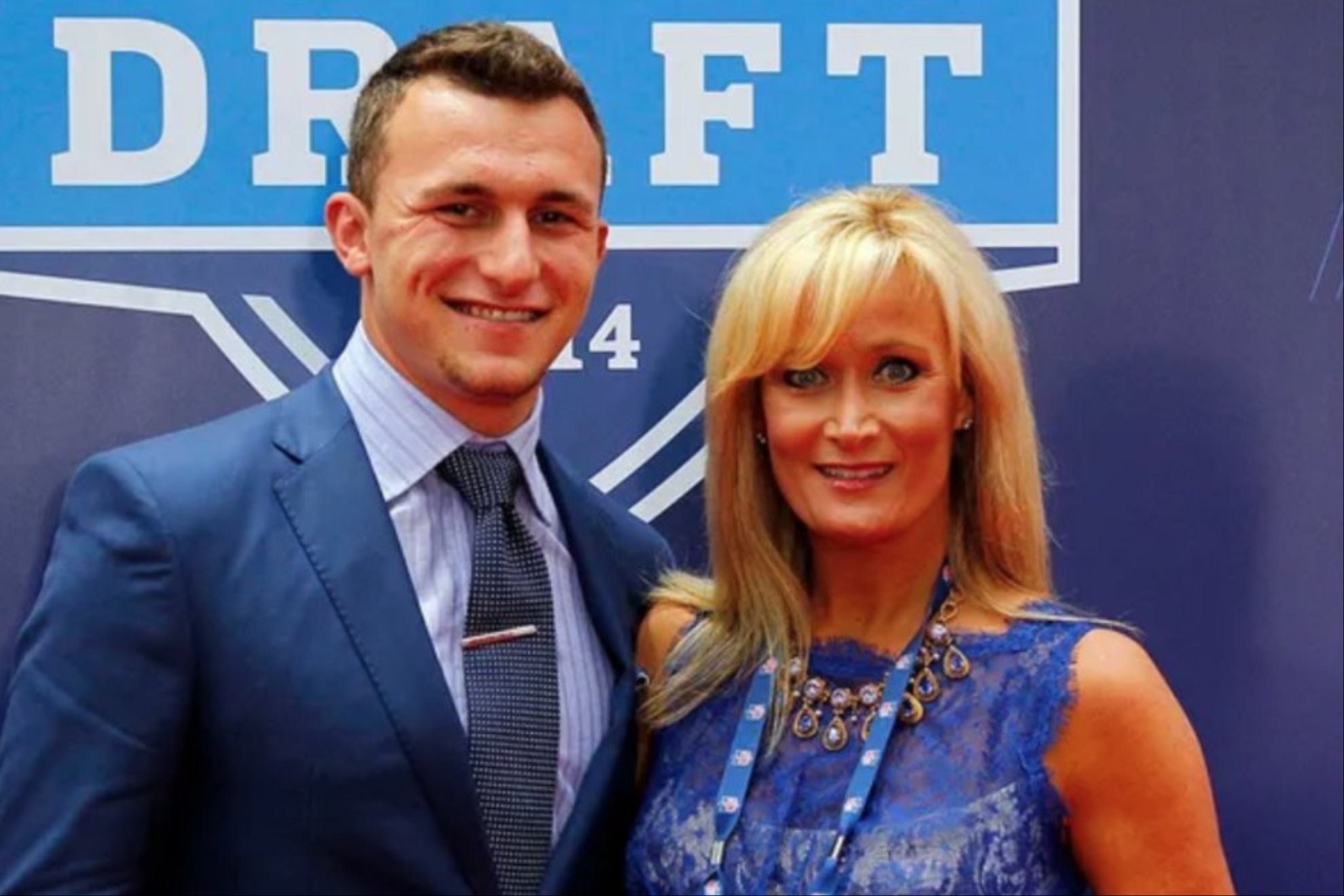 Johnny Manziel poses with his mother, Michelle, at the 2014 NFL Draft.