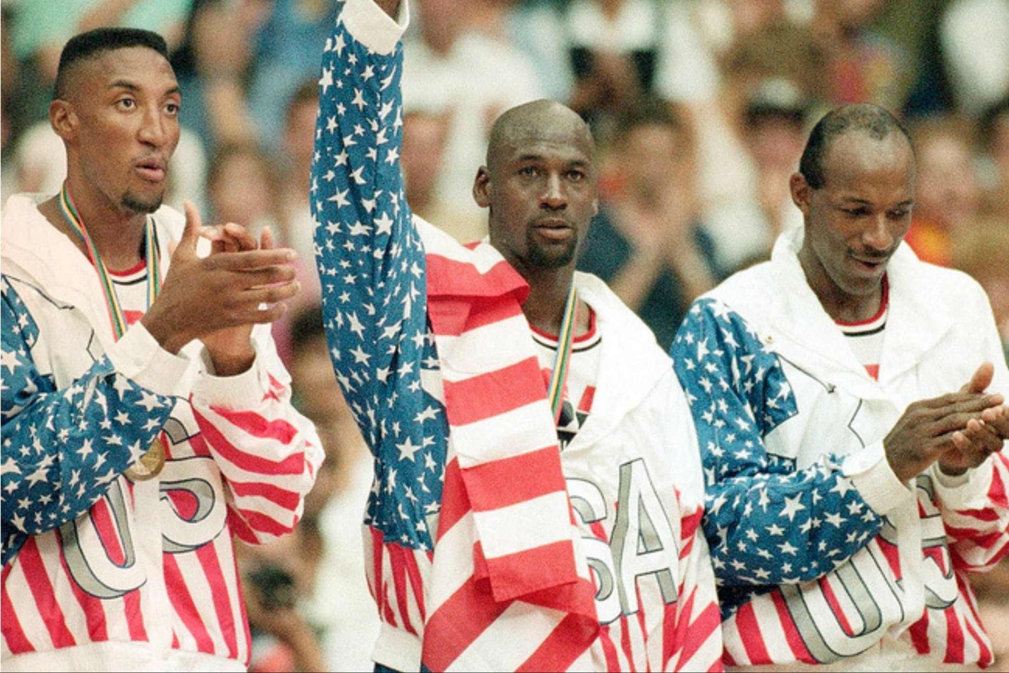 NBAs Dream Team superstars Scottie Pippen, Michael Jordan and Clyde Drexler.