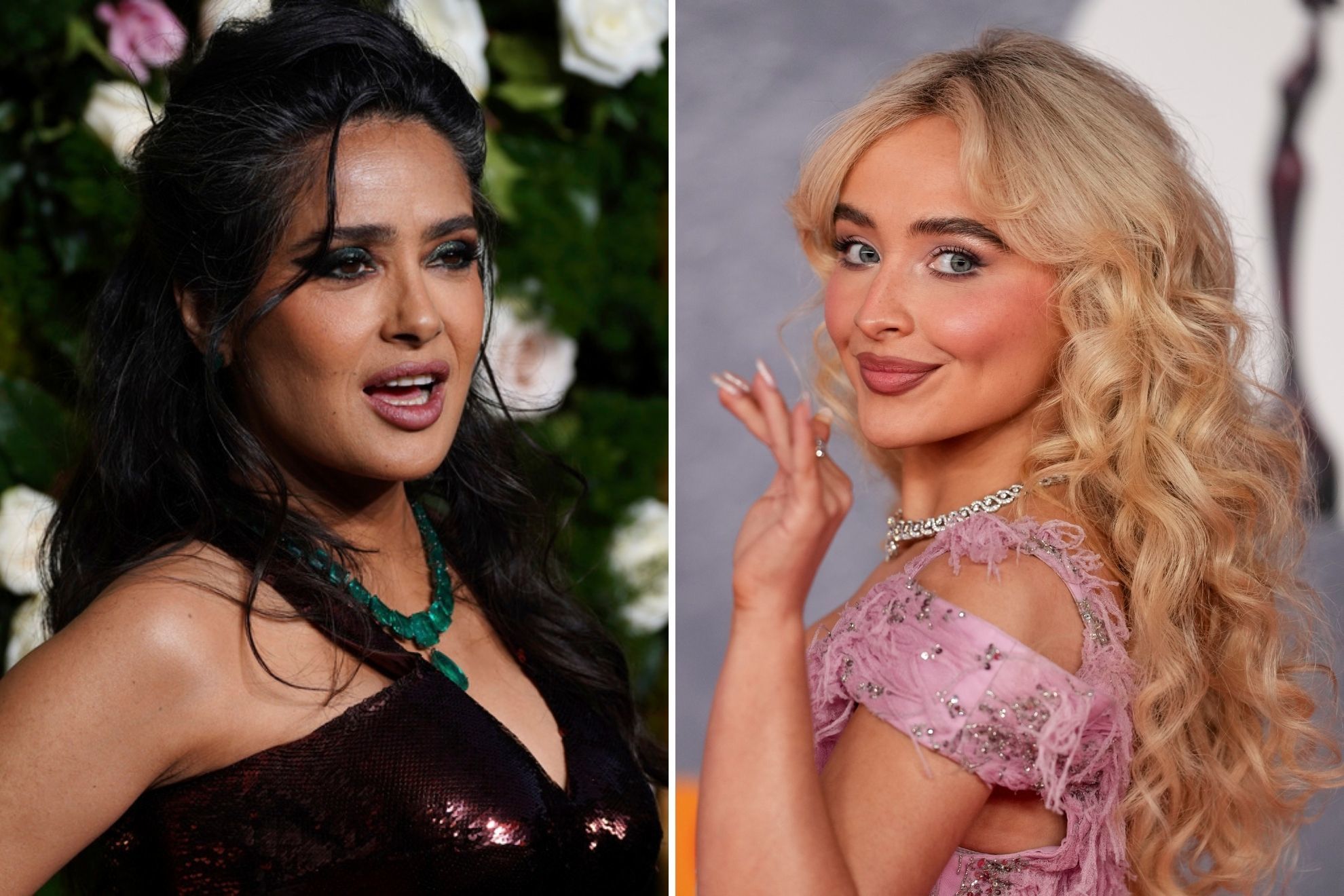 Salma Hayek is arrested at Sabrina Carpenters concert as the shocked singer drops half of her dress in disbelief