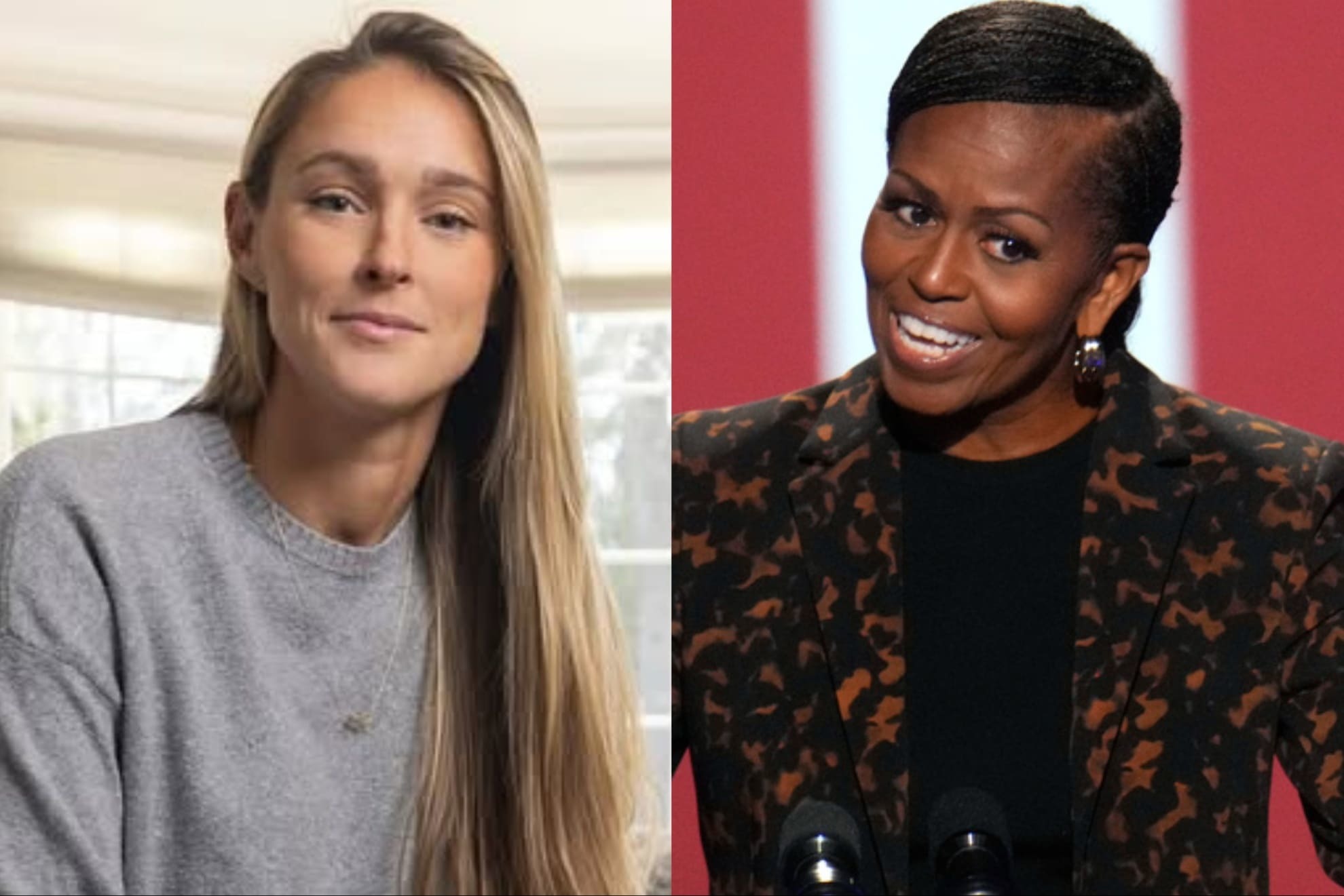 Former Eagles center Jason Kelces wife, Kylie Kelce, and former First Lady Michelle Obama.