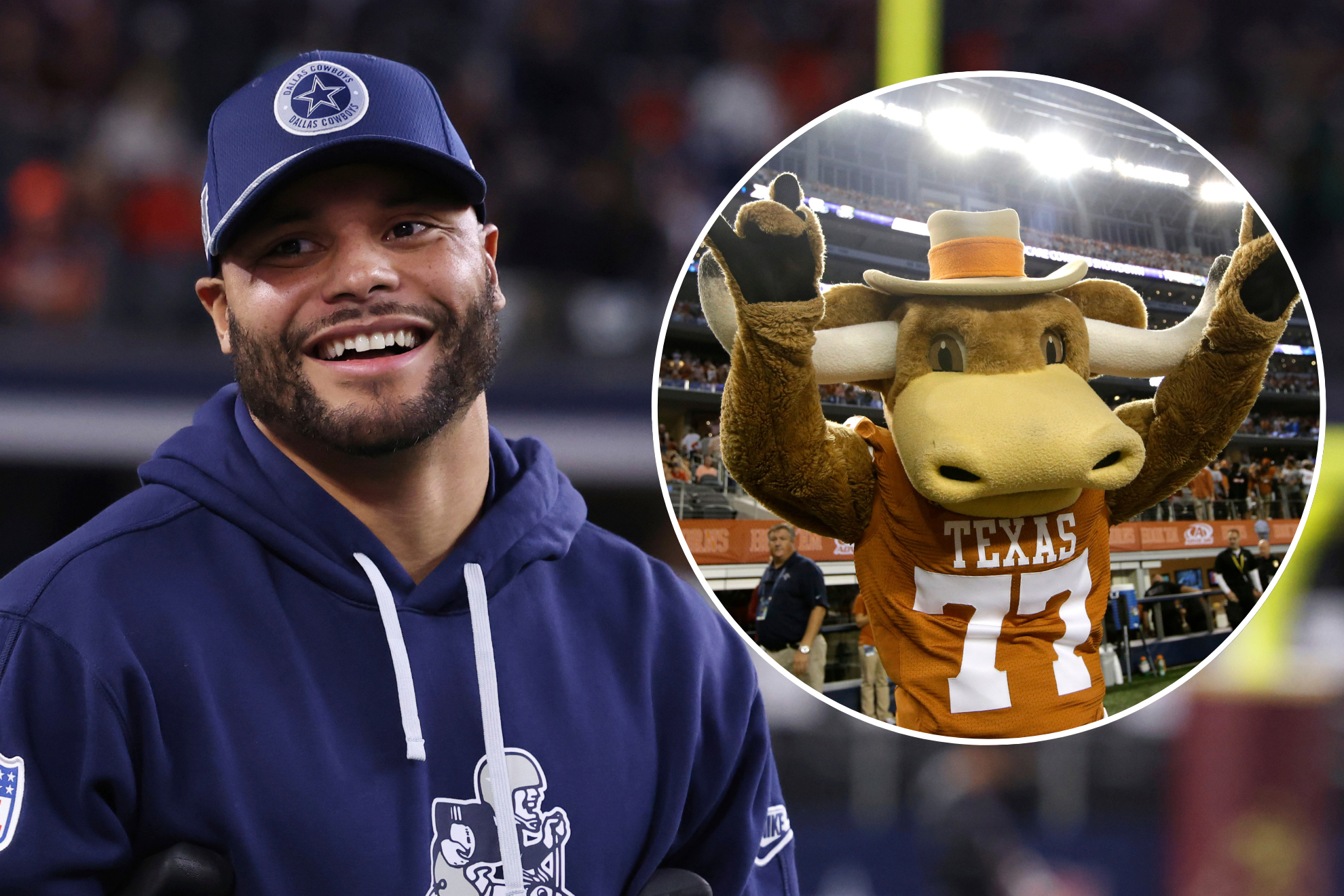 Dak Prescott, quarterback for the Dallas Cowboys, would suffer a heavy blow from an object coming from the Texas Longhorns
