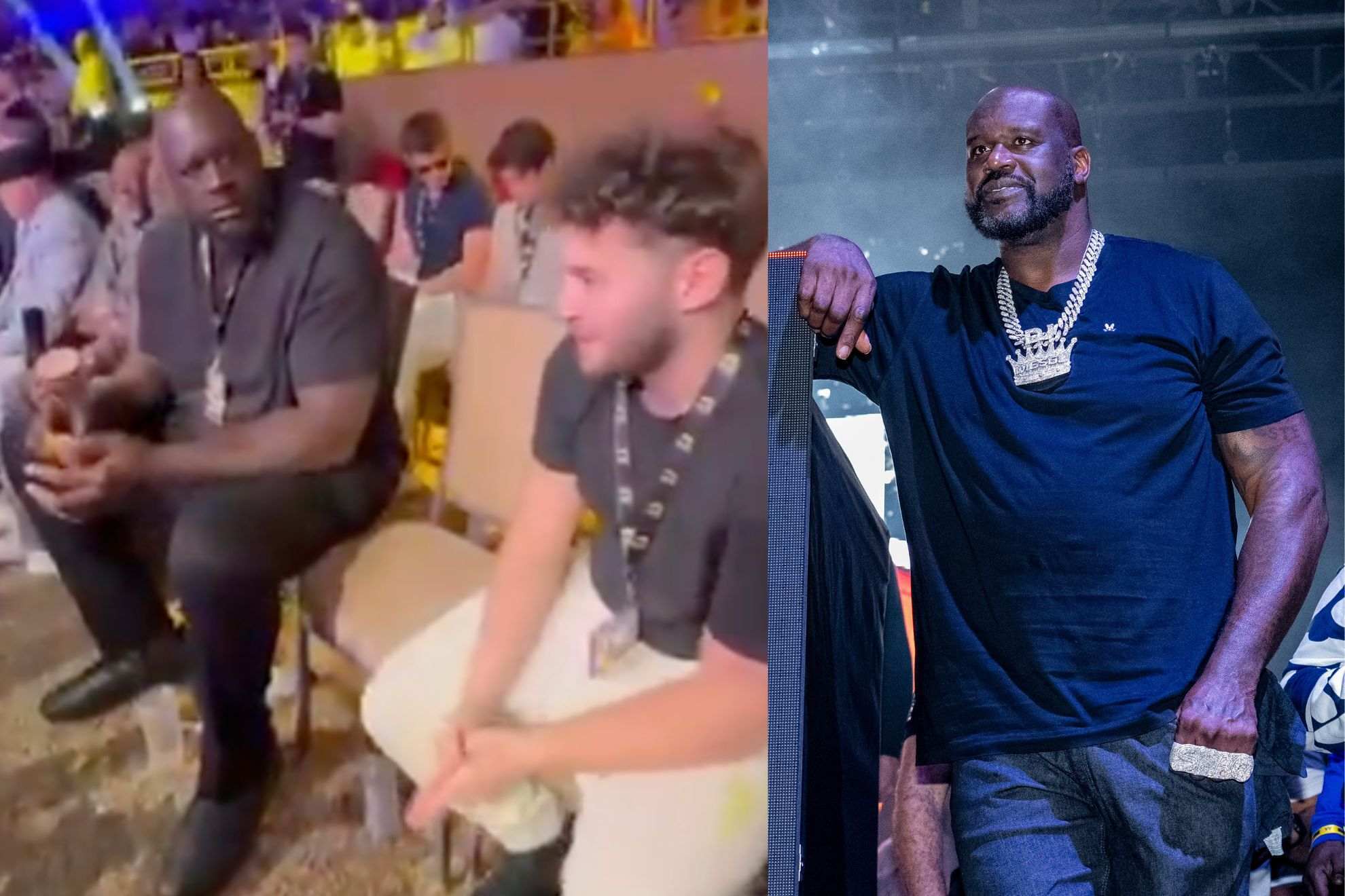 Shaquille ONeal gets pissed at Adin Ross after getting smacked in the leg and spilling his chocolate