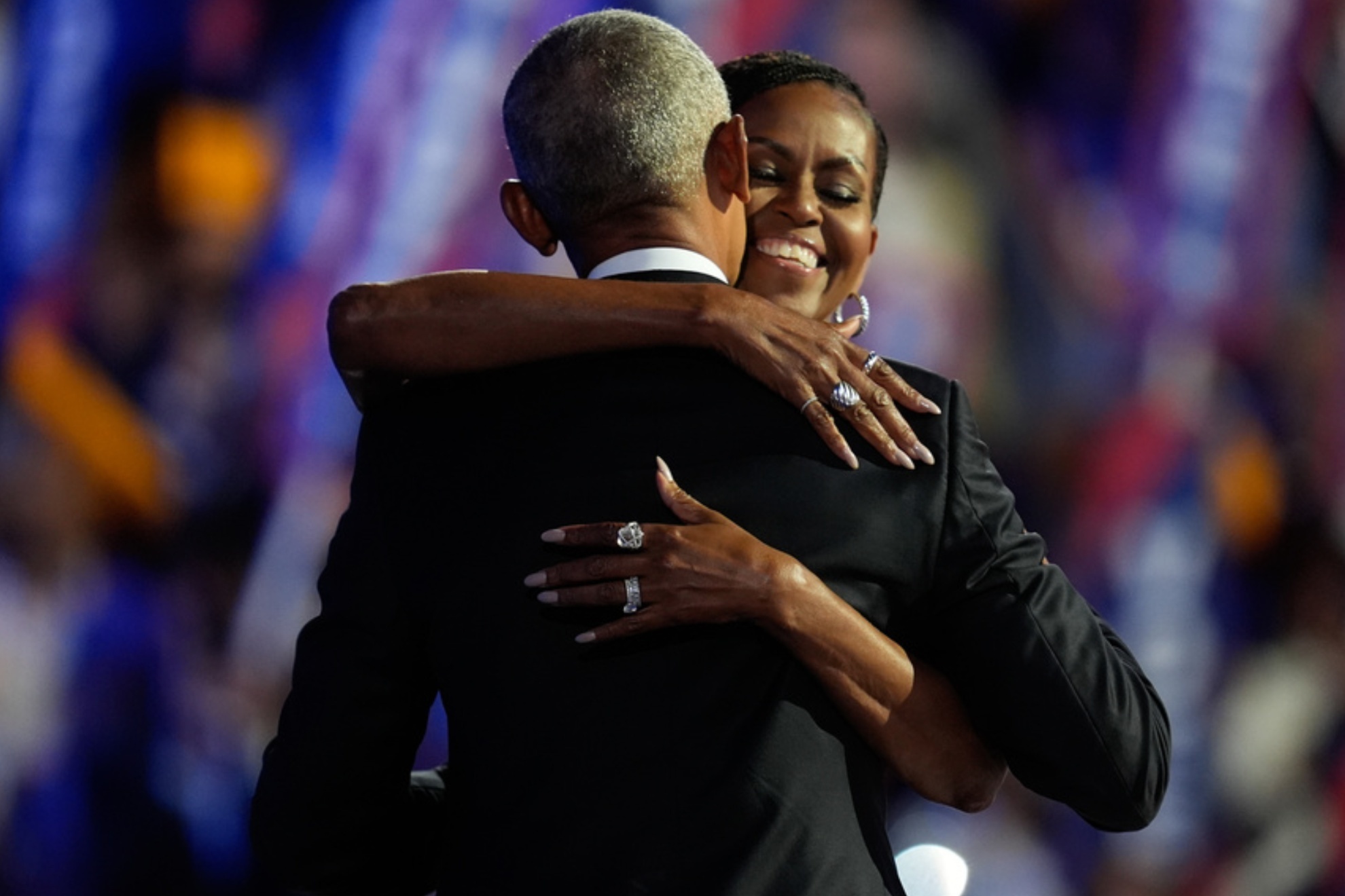 Barack and Michelle Obama during at the DNC in 2024