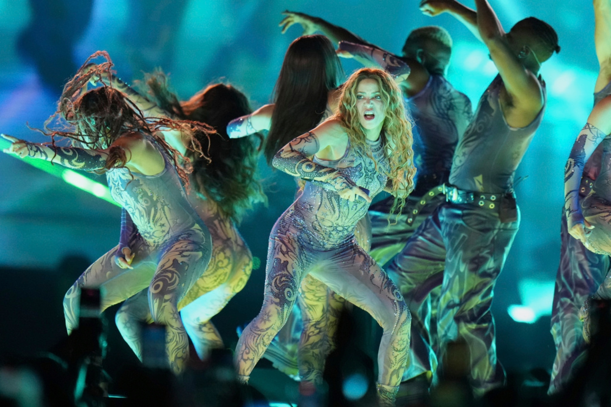 Colombian superstar Shakira performs during her Las Mujeres Ya No Lloran, world tour in Mexico City.