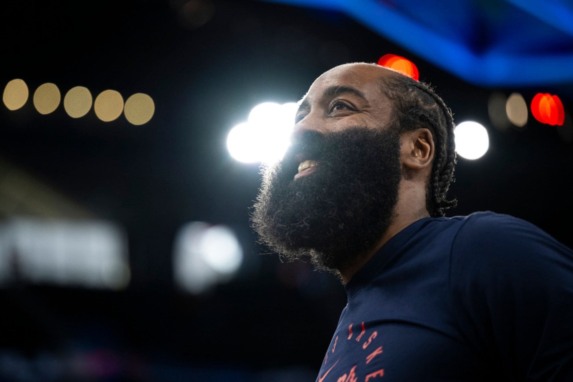 Los Angeles Clippers guard James Harden (1) warms up before an NBA basketball game against the San Antonio Spurs, Tuesday, April 8, 2025, in Inglewood, Calif. (AP Photo/Carrie Giordano)