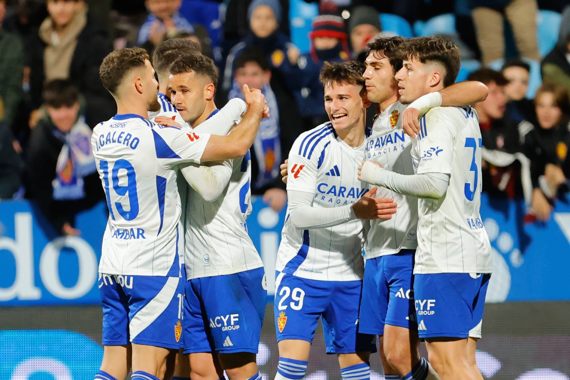 Los jugadores del Real Zaragoza, celebrando un gol esta temporada