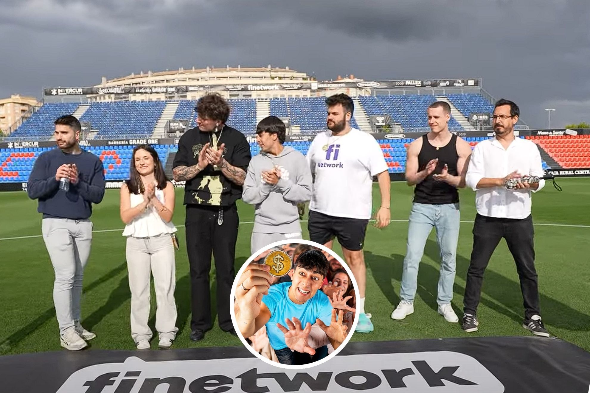 Nil Ojeda, Misho y Guanyar junto a todos los ganadores del 21 D�as Escapando con 100.000 euros en el estadio del Eldense.