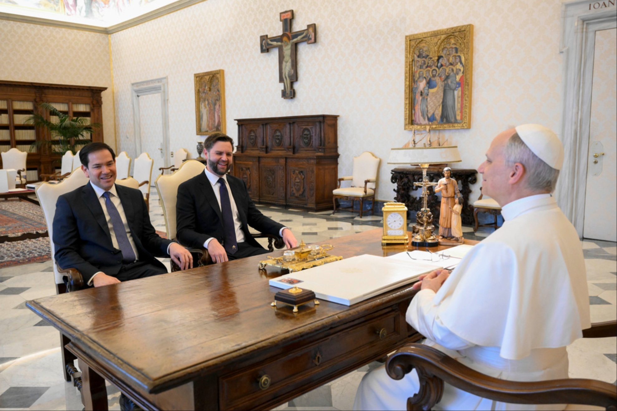 Pope Leo XIV met with Secretary of State Marco Rubio (L) and Vicepresident JD Vance.