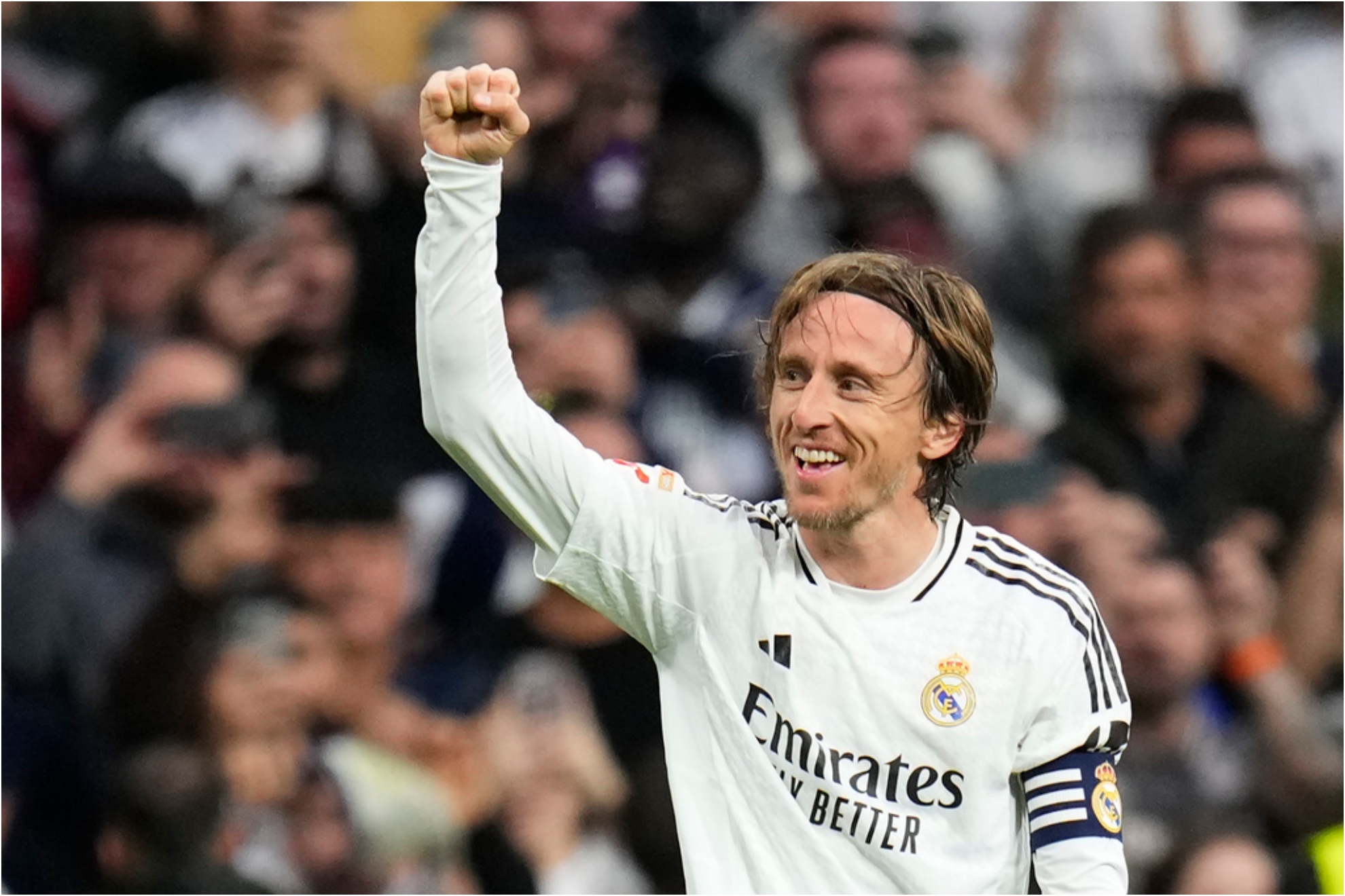 Real Madrids Luka Modric celebrates after scoring the opening goal.
