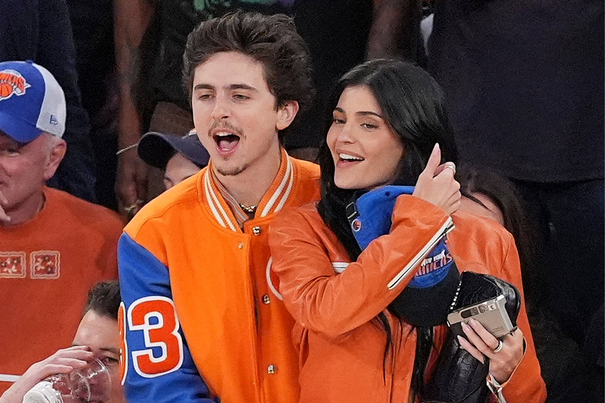 Timothee Chalamet and Kylie Jenner at Madison Square Garden during Game 5 of the 2025 Eastern Conference Finals.