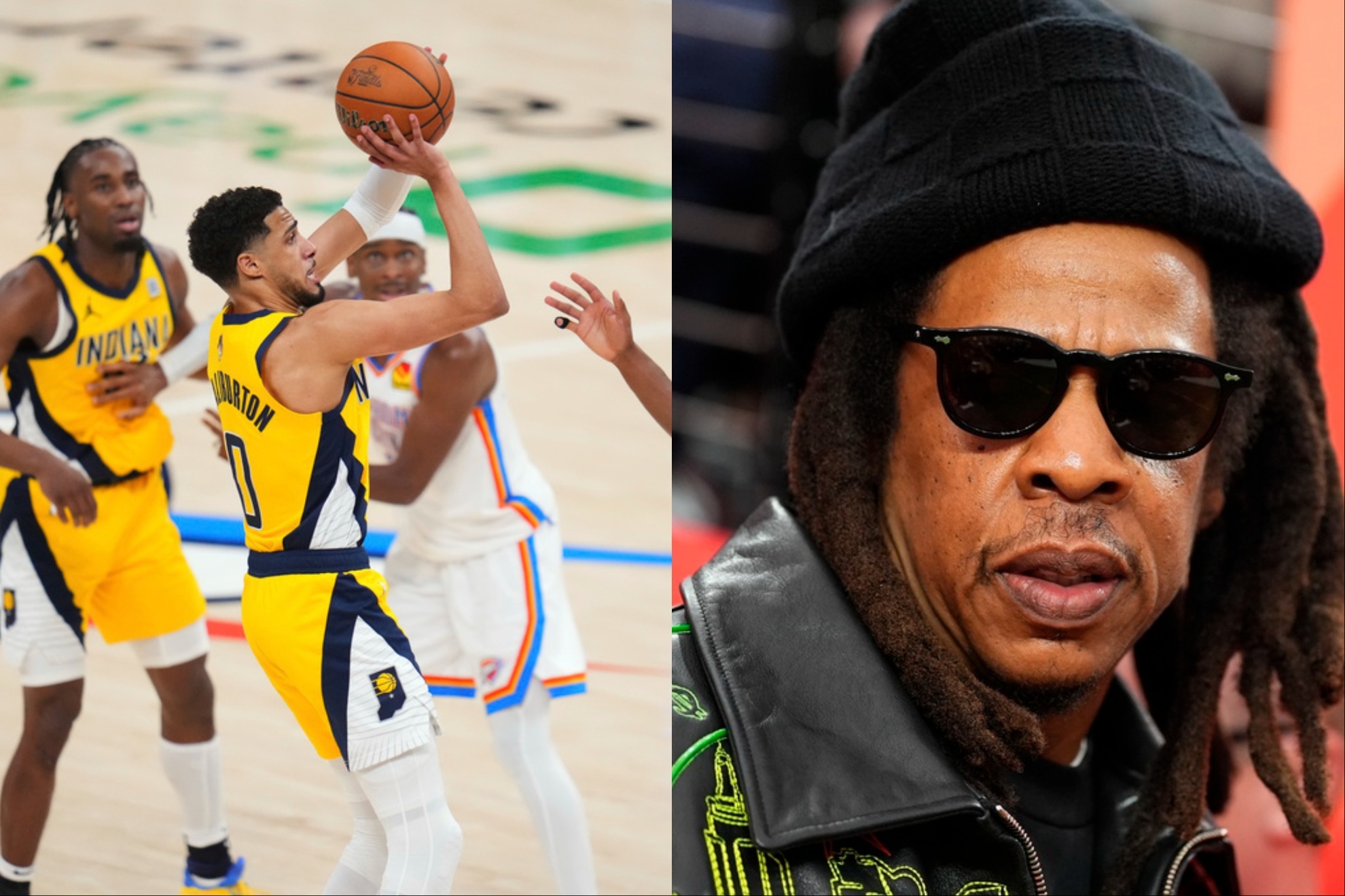 Tyrese Haliburton (0) sinks the three-pointer that could cost Jay-Z $1 million.