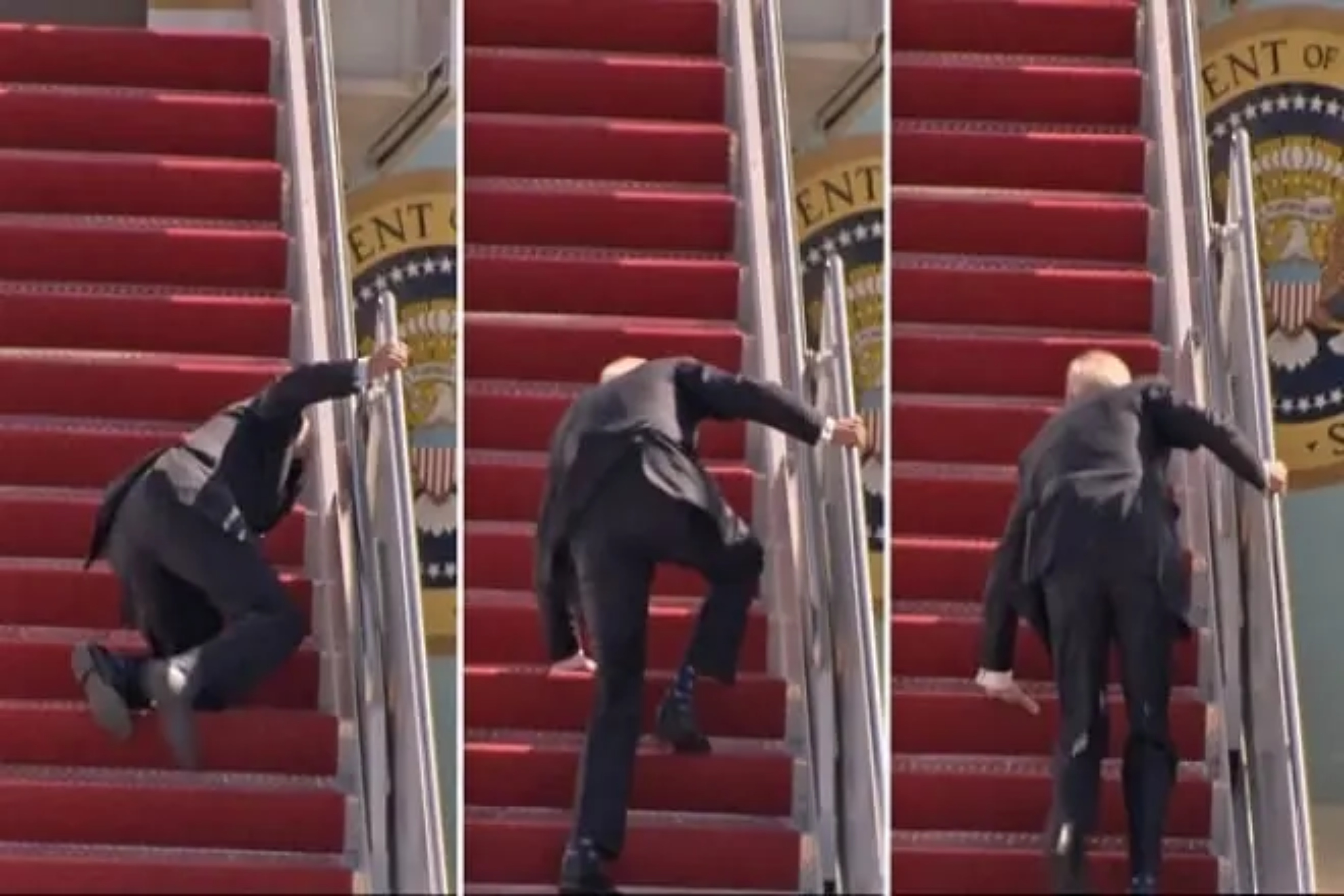 Trump stumbles like Biden when boarding Air Force One and the networks do not forgive him