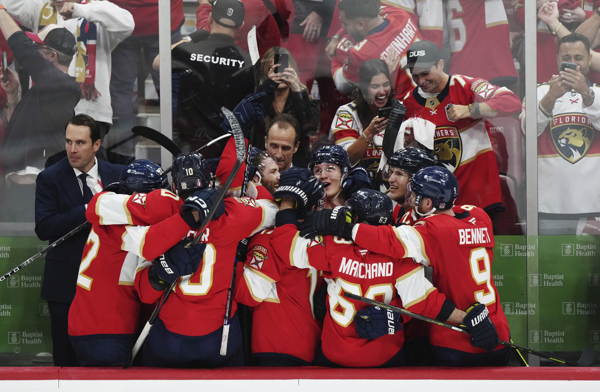 Florida Panthers players celebrate the Stanley Cup Final (Nathan Denette/The Canadian Press via AP)