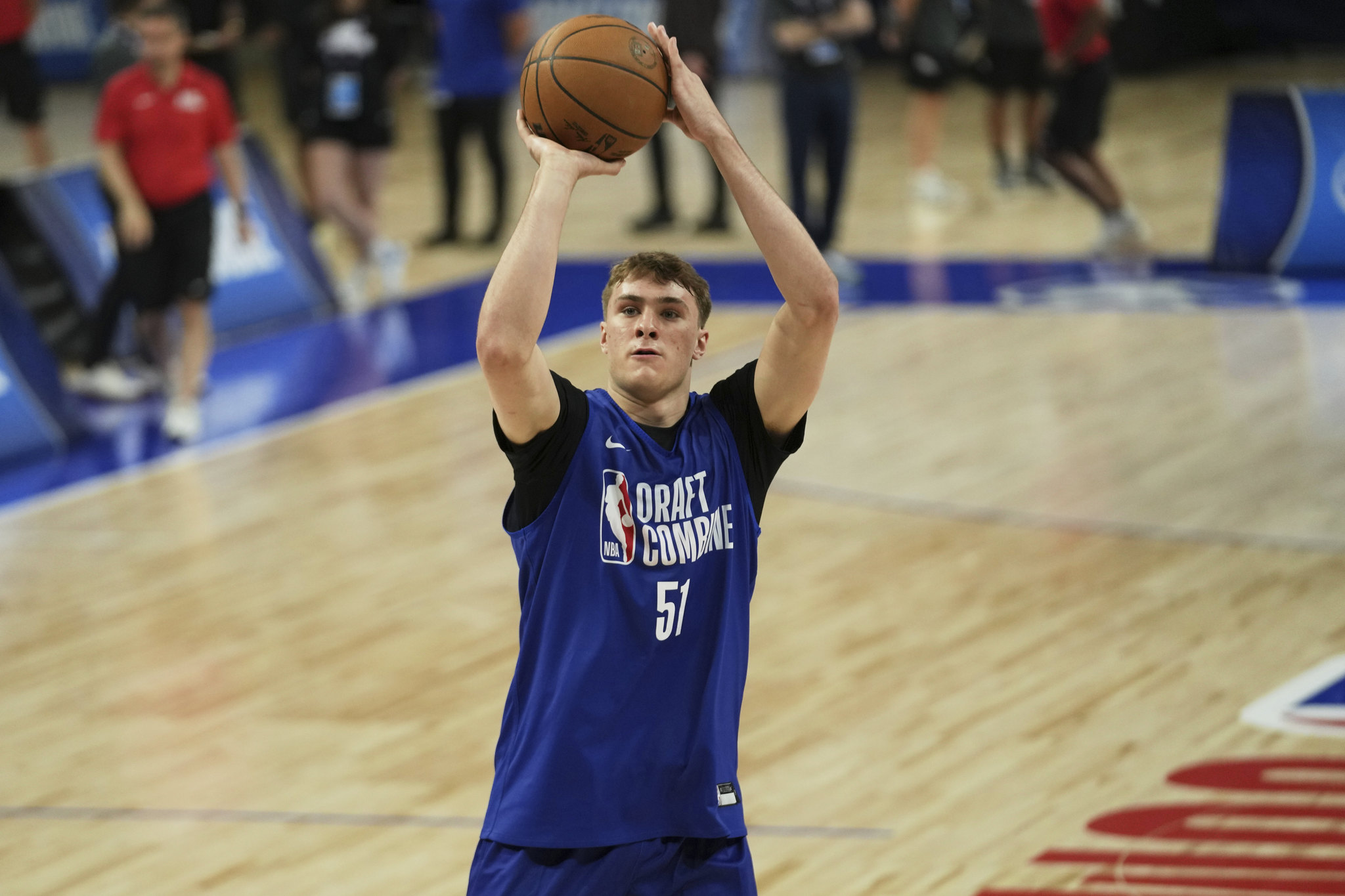 Dukes Cooper Flagg during the 2025 NBA Draft Combine.