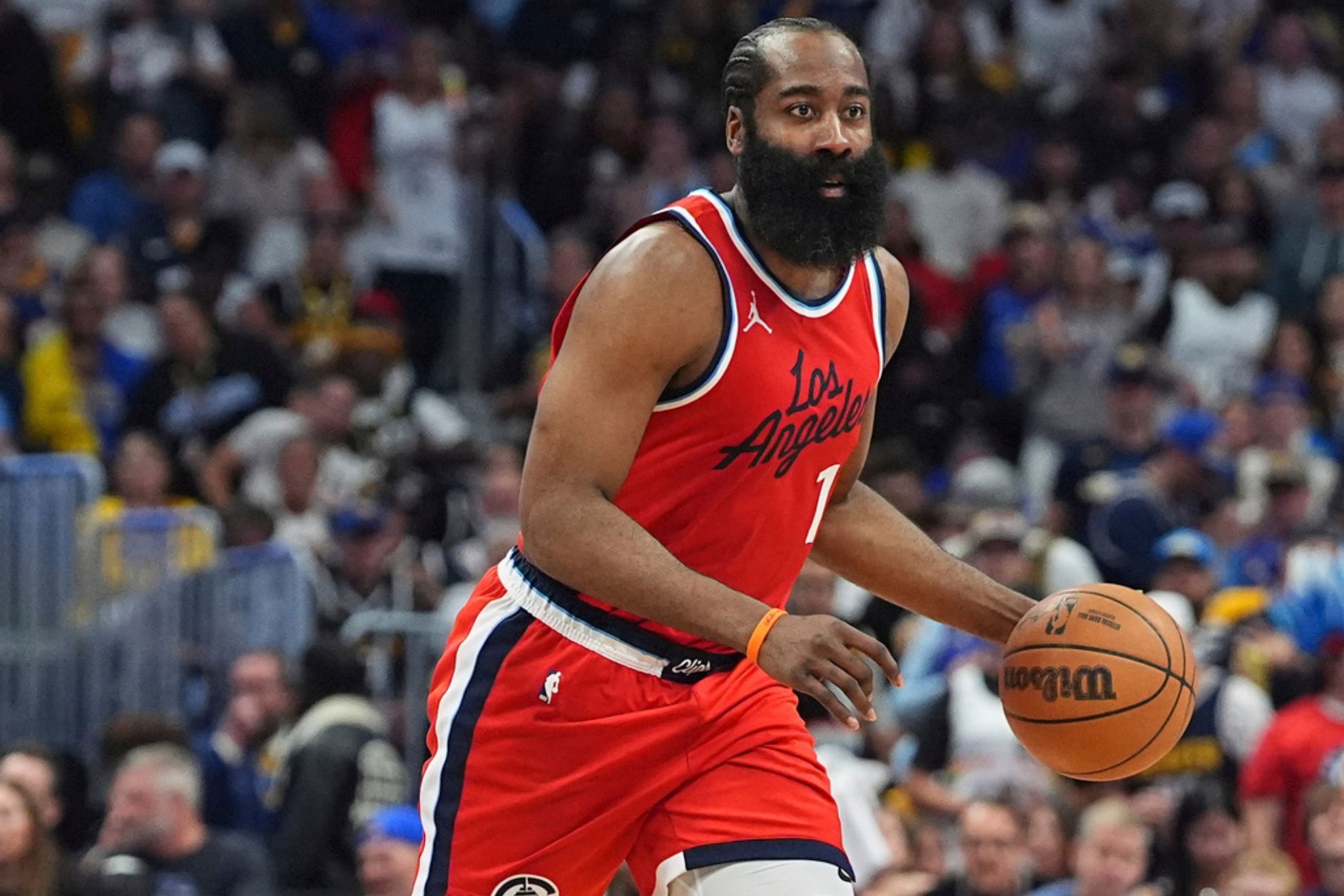 Los Angeles Clippers guard James Harden in the second half of Game 7 of an NBA basketball first-round playoff series