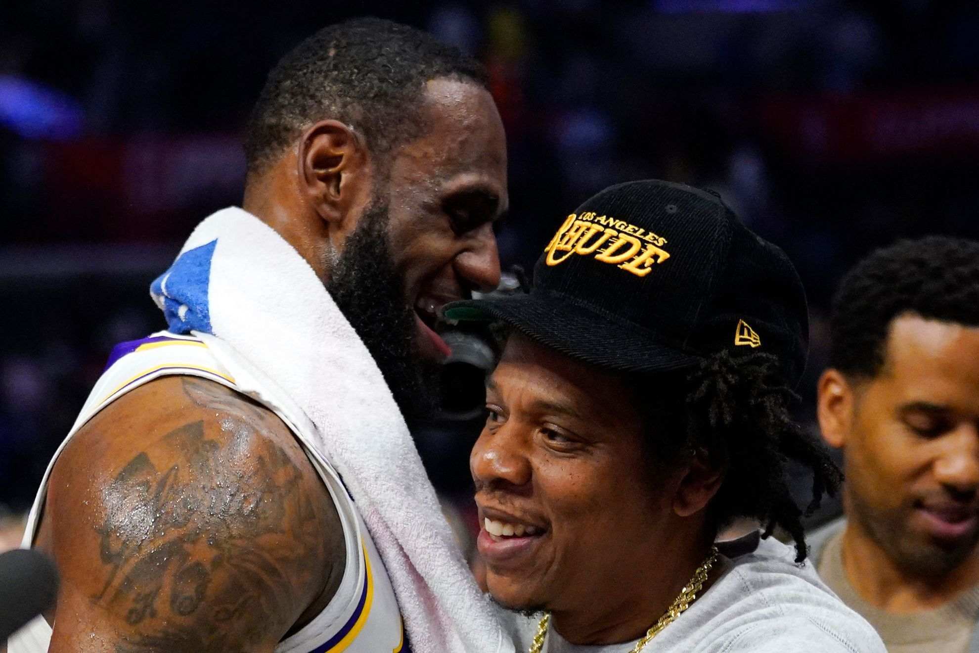 LeBron James and Jay-Z have an animated exchange amidst rumours of potentially leaving the Lakers