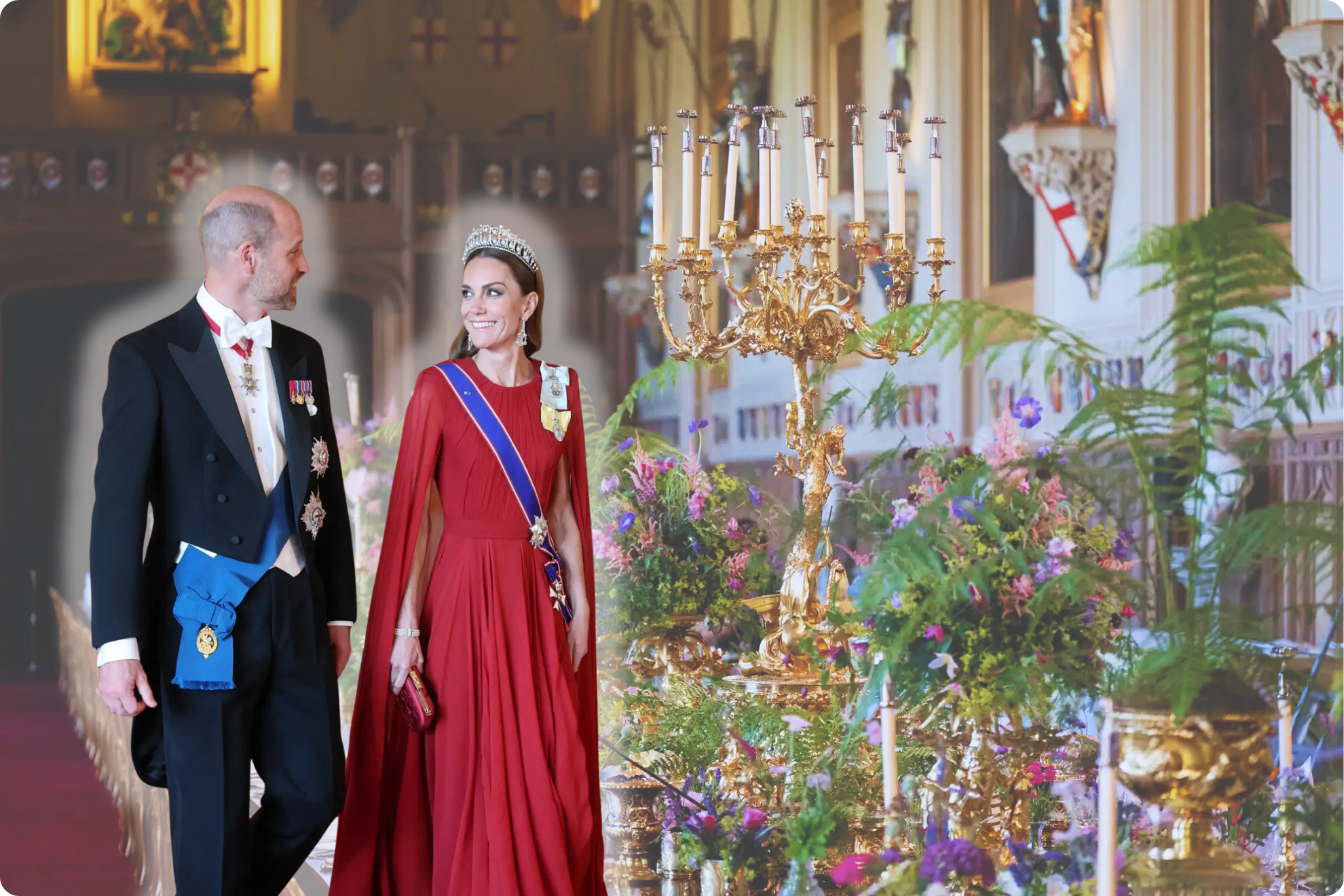 Kate Middleton turns heads in red gown and tiara at grand state banquet in Windsor