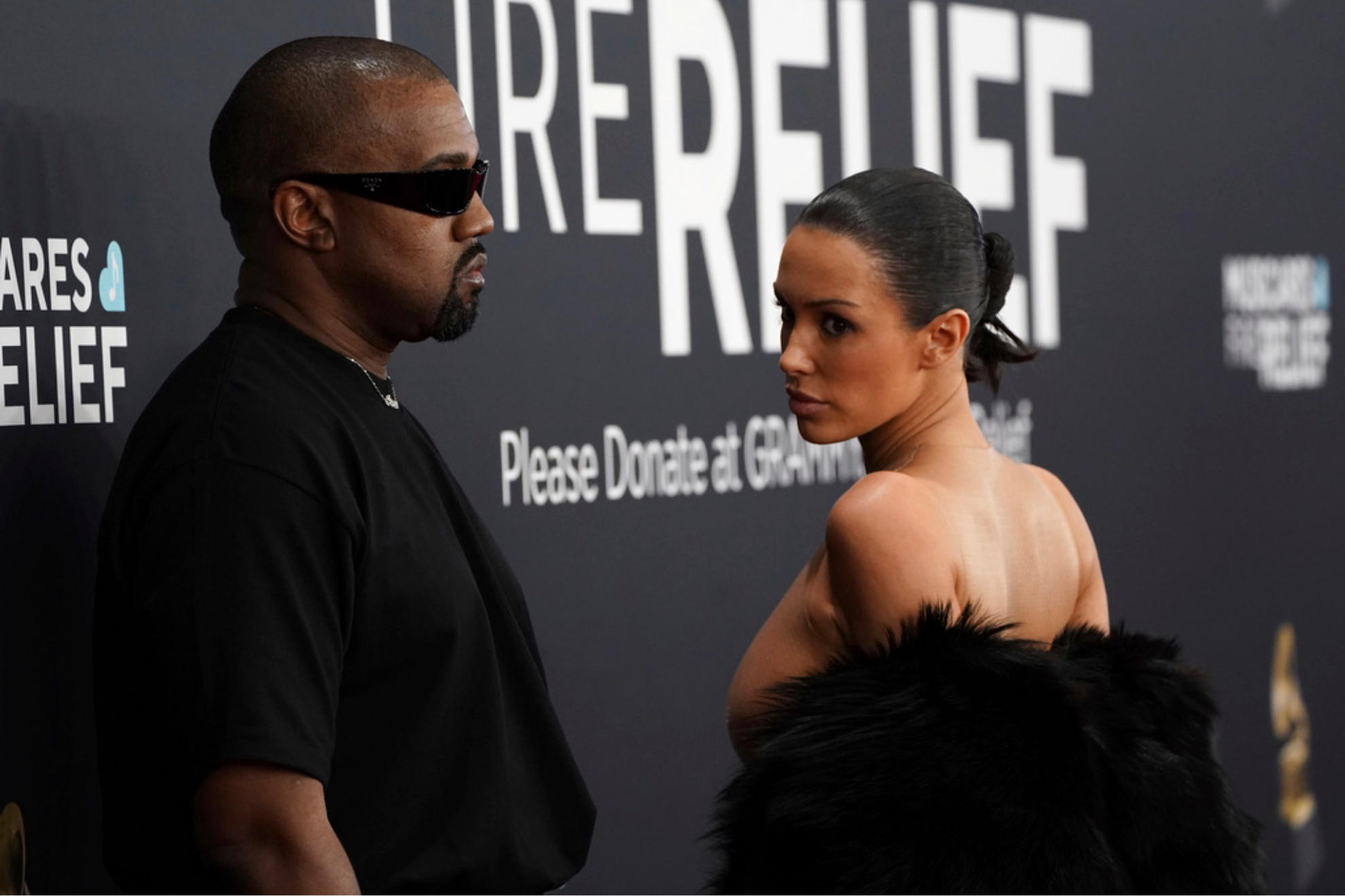 Kanye West, left, and Bianca Censori arrive at the 67th annual Grammy Awards