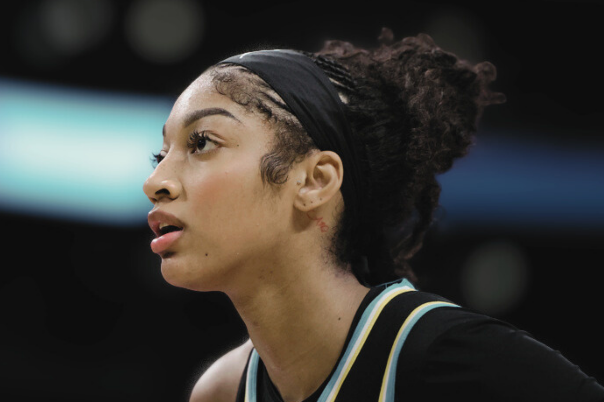 Chicago Sky forward Angel Reese looks on during the second half of a WNBA basketball game against the Los Angeles Sparks.