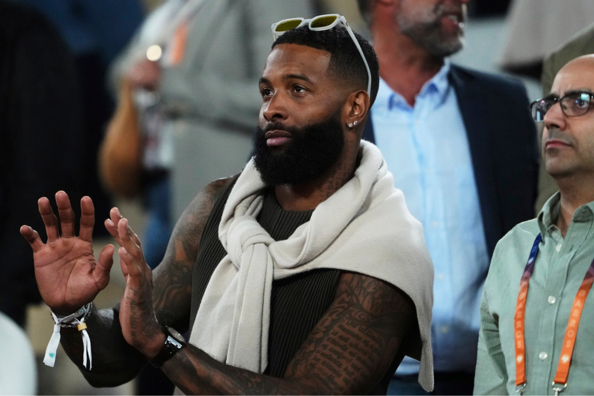 NFL football wide receiver Odell Beckham Jr., dances