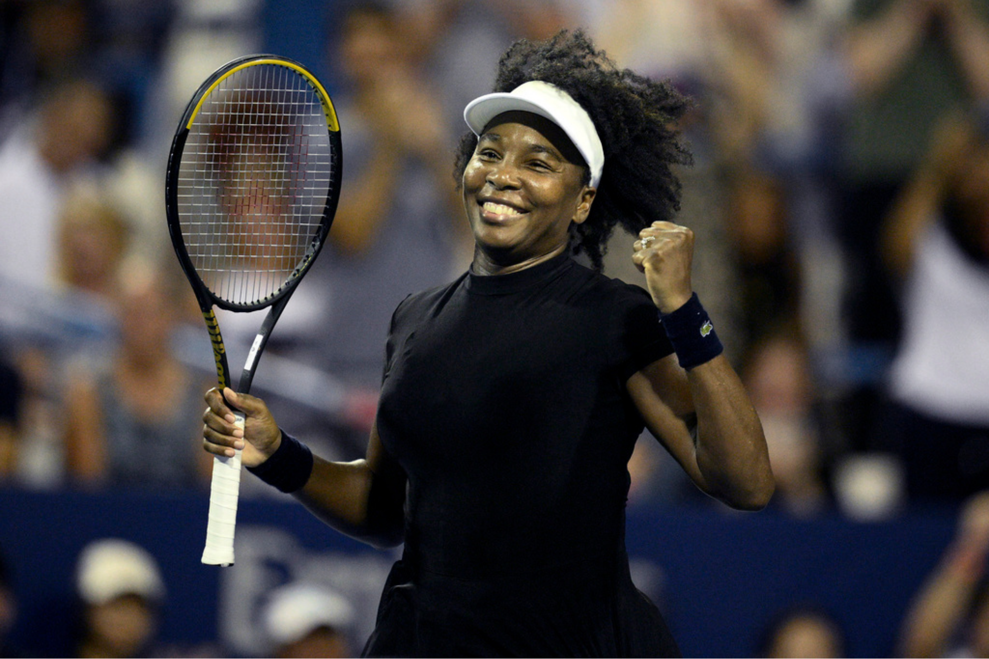 Venus Williams celebrates her win over Peyton Stearns