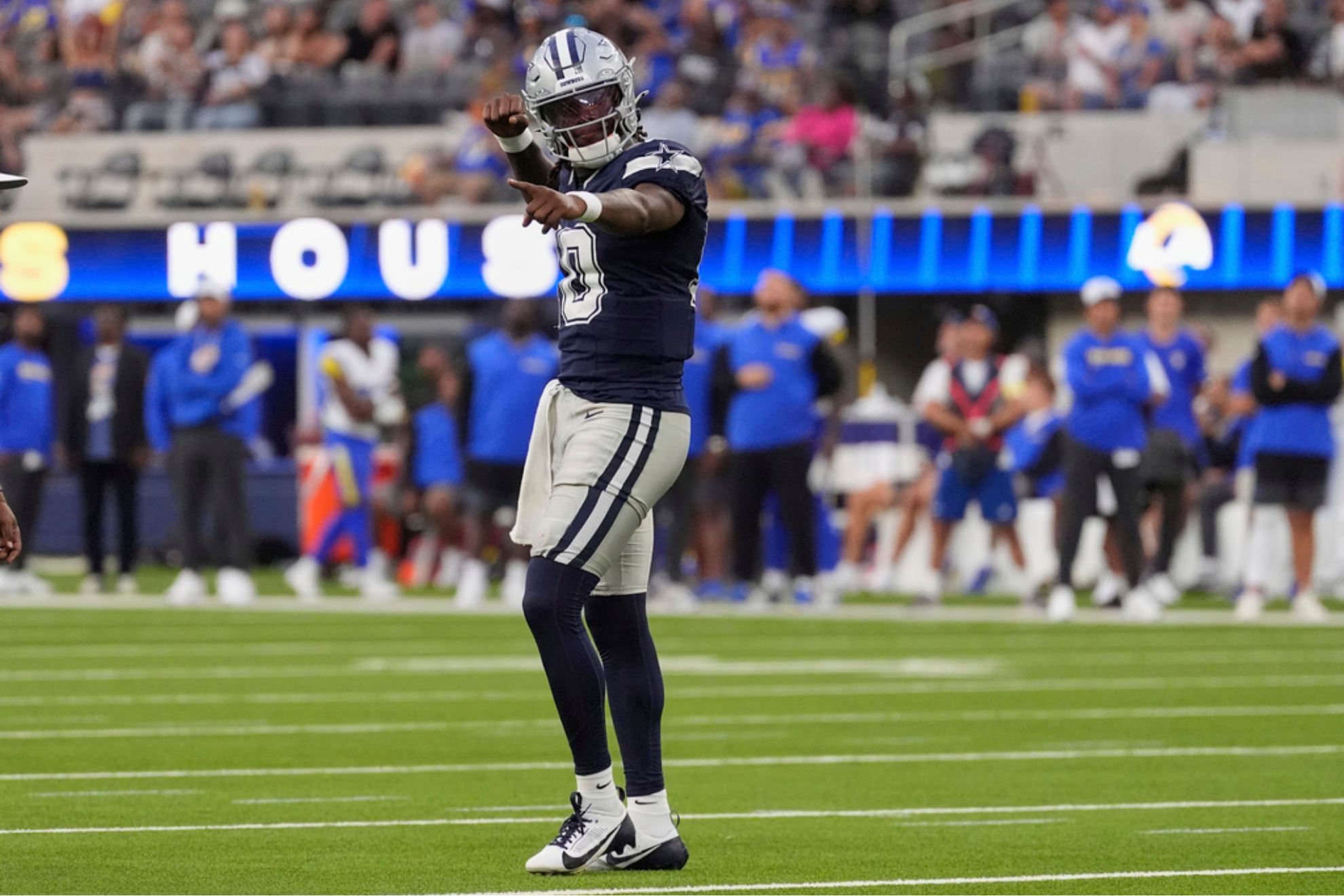 Dallas Cowboys quarterback Joe Milton III celebrates