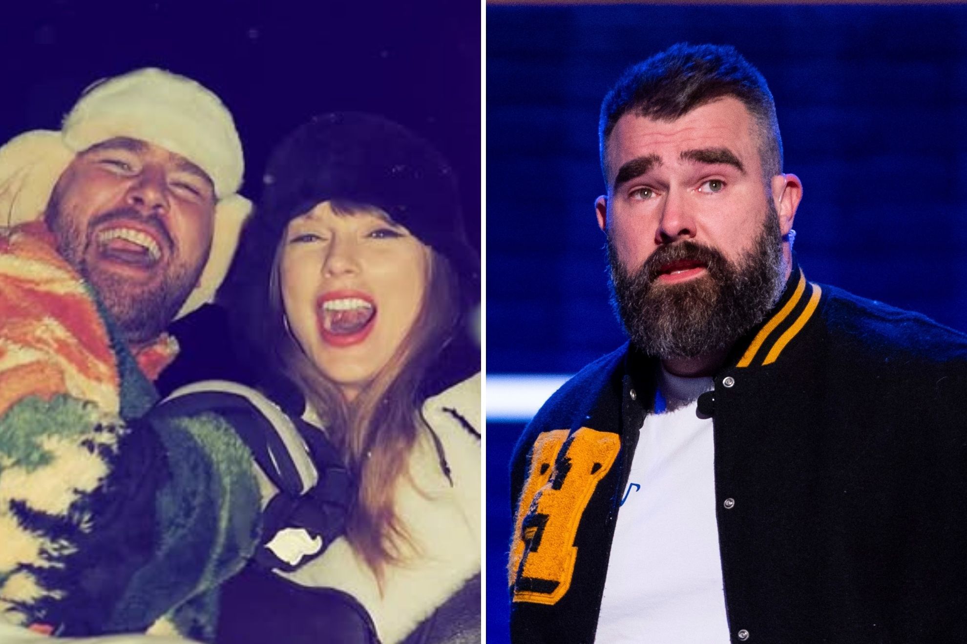 Taylor Swift and Travis Kelce turn up the flirt in front of Jason Kelce leaving him the awkward third wheel on his own podcast