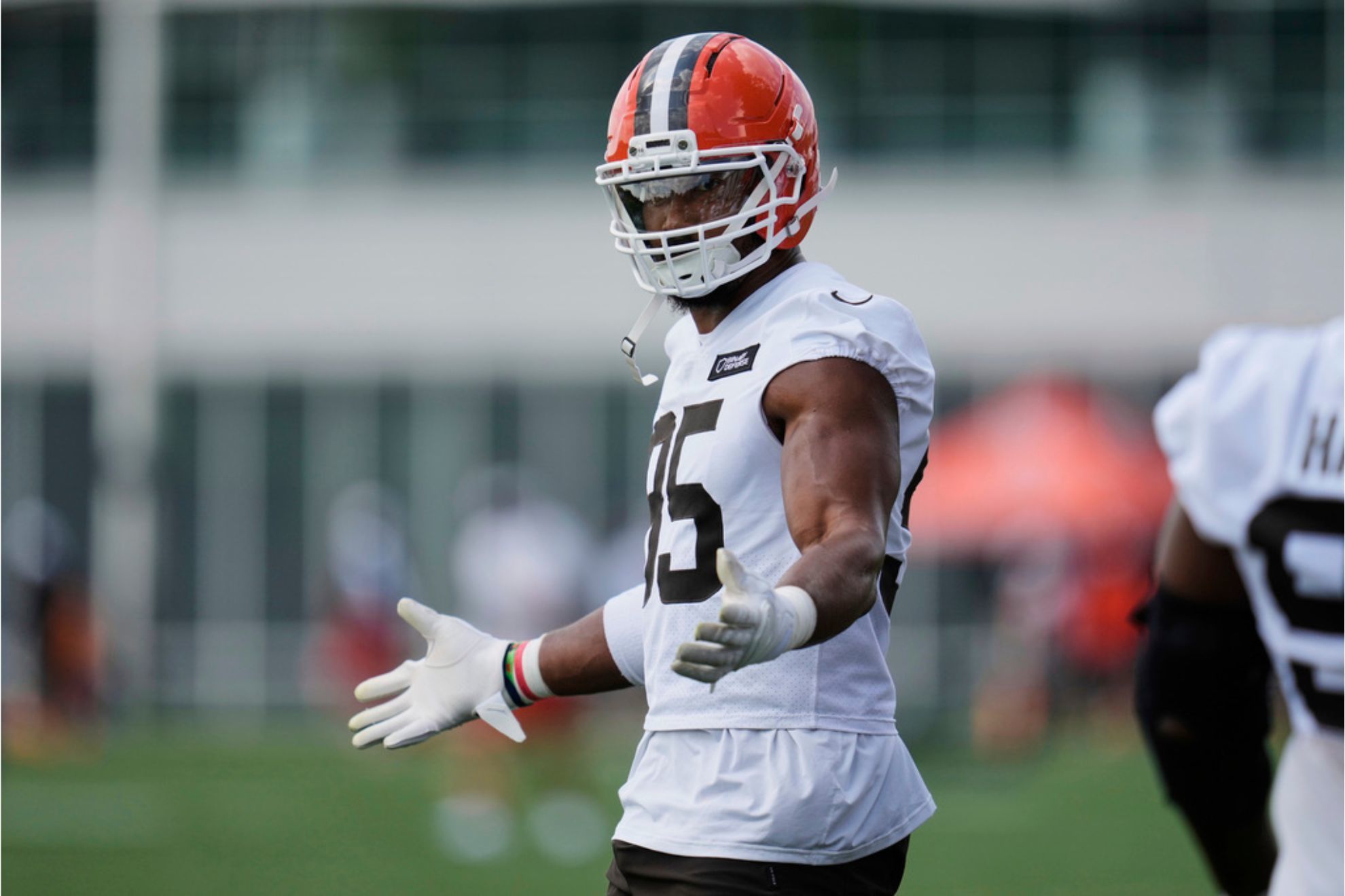 Cleveland Browns defensive end Myles Garrett during a practice at the teams NFL football training camp