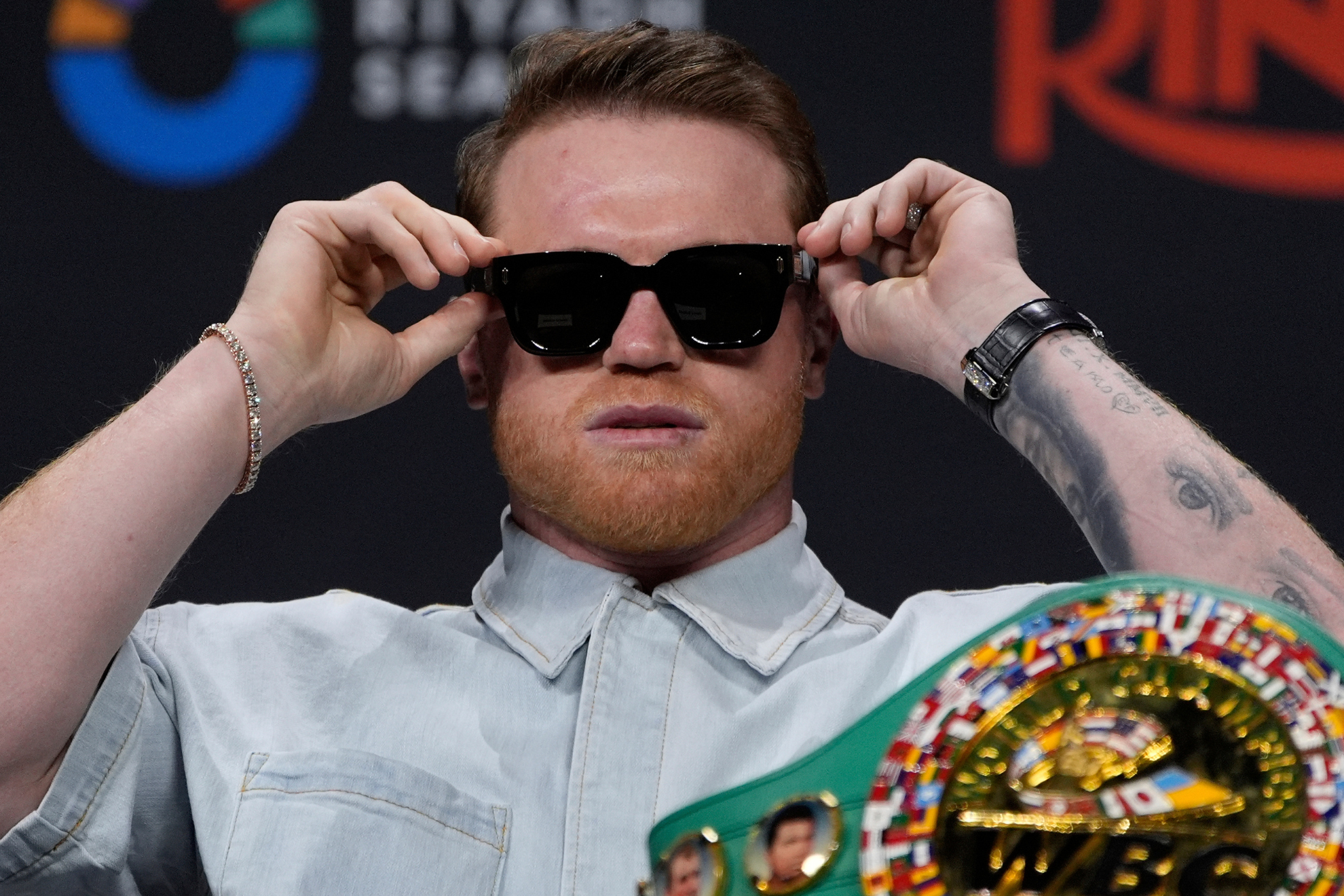 Canelo Alvarez during a press conference for the Terence Crawford fight.