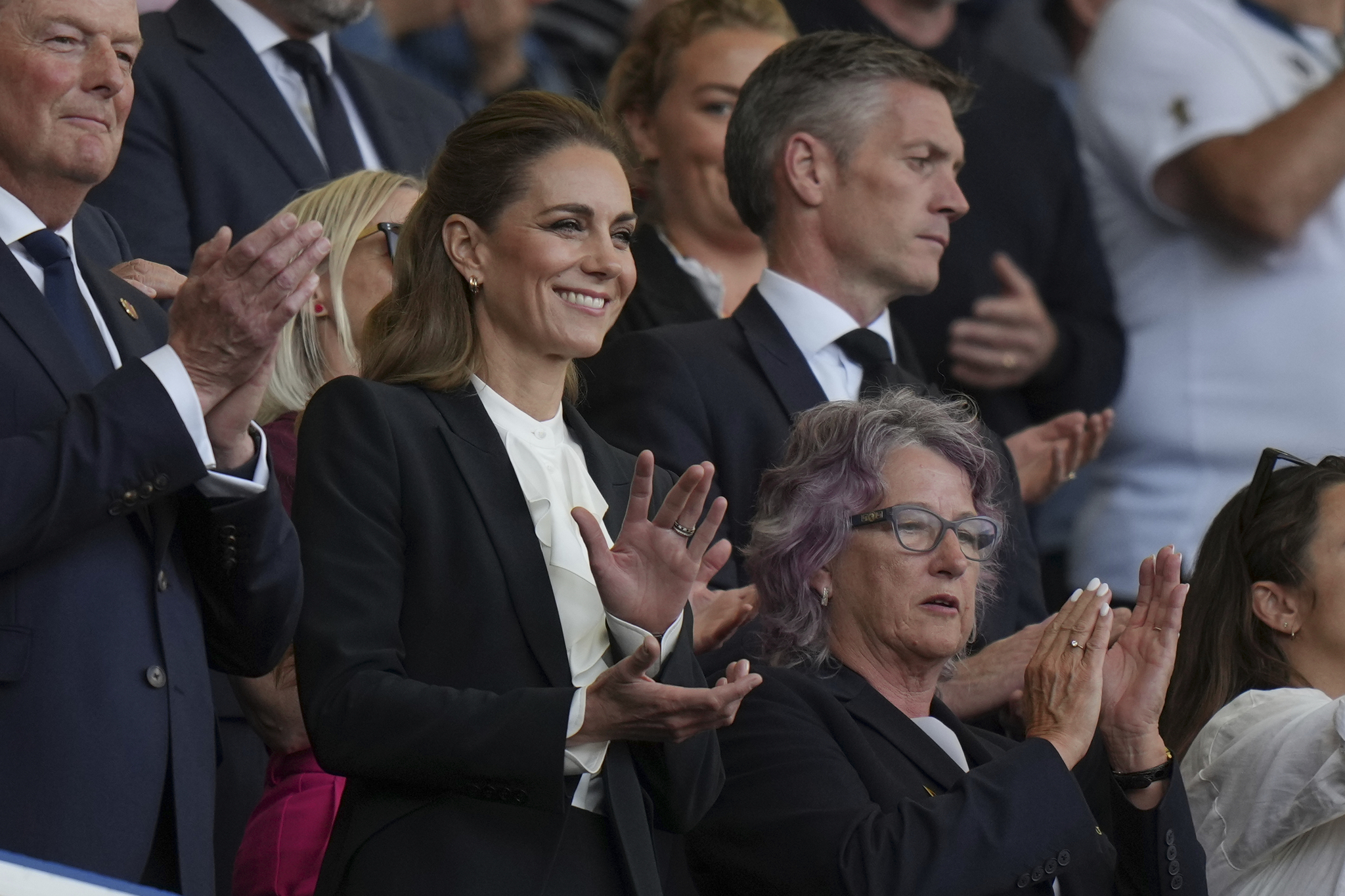 Kate Middleton applauds before the Womens Rugby World Cup 2025 Pool A match between England and Australia