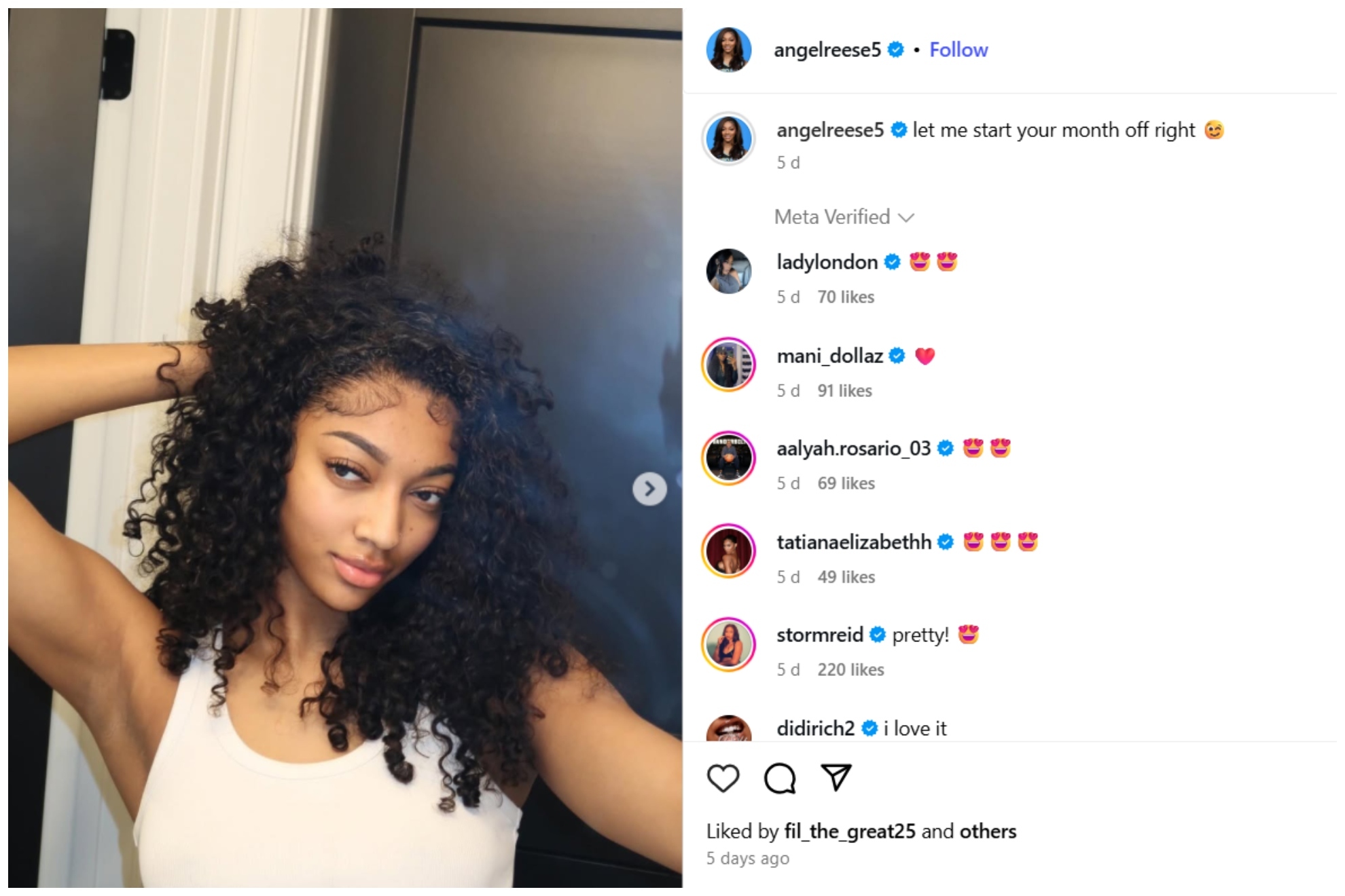 Angel Reese's post and the comments