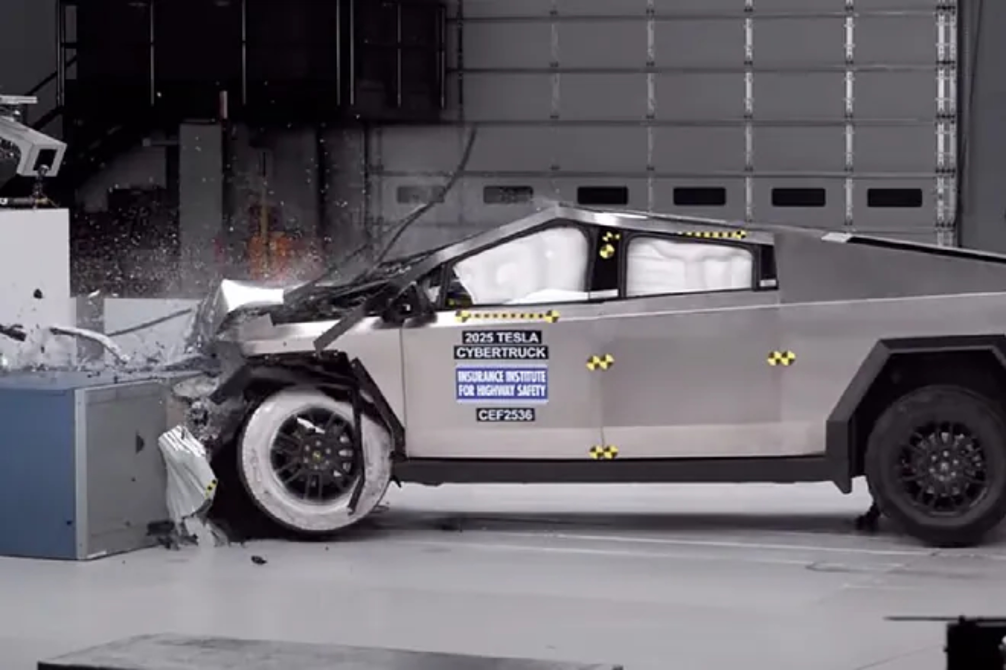 Tesla Cybertruck being crash tested.