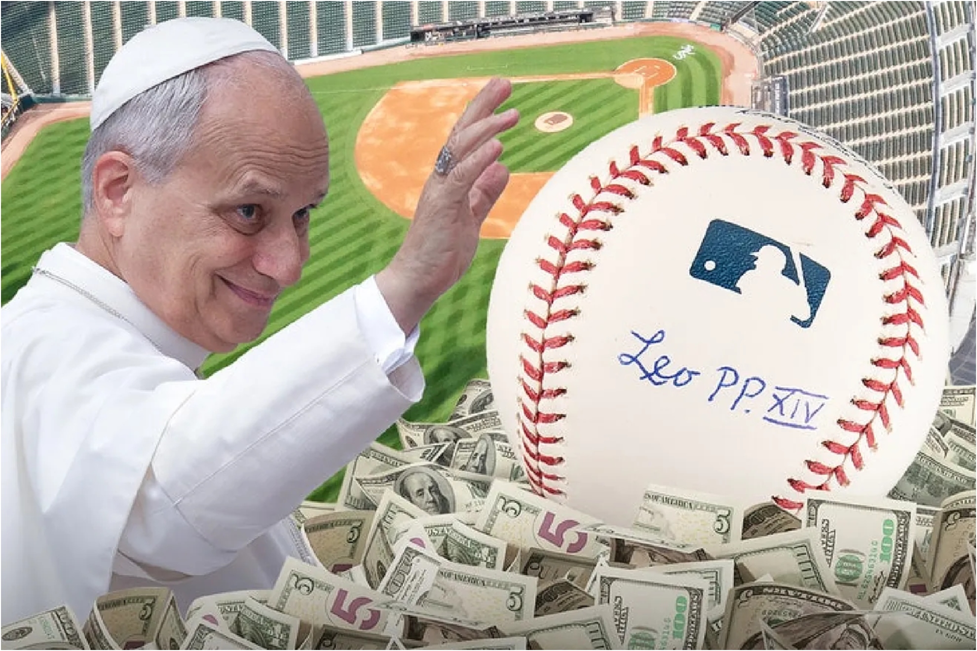 The montage with Pope Leo XIV and the signed ball.