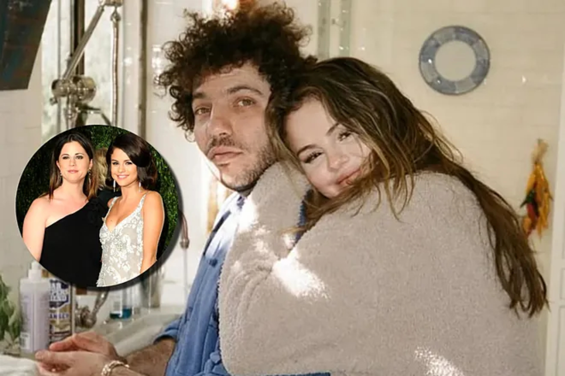 Selena Gomez with her fianc� and her mother