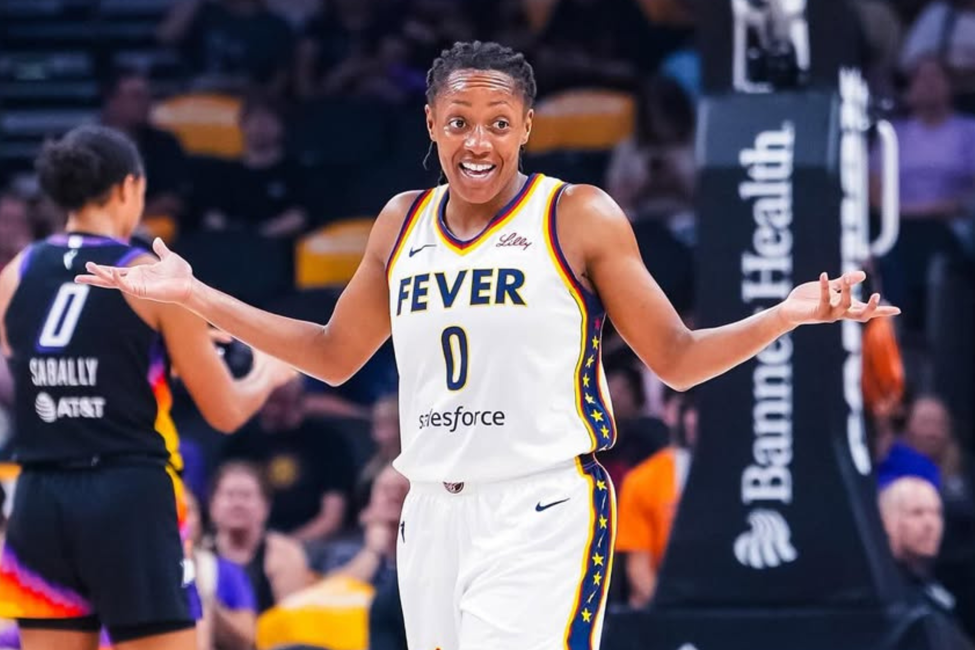 Kelsey Mitchell receives support from her Fever teammates after an emotional Instagram post.