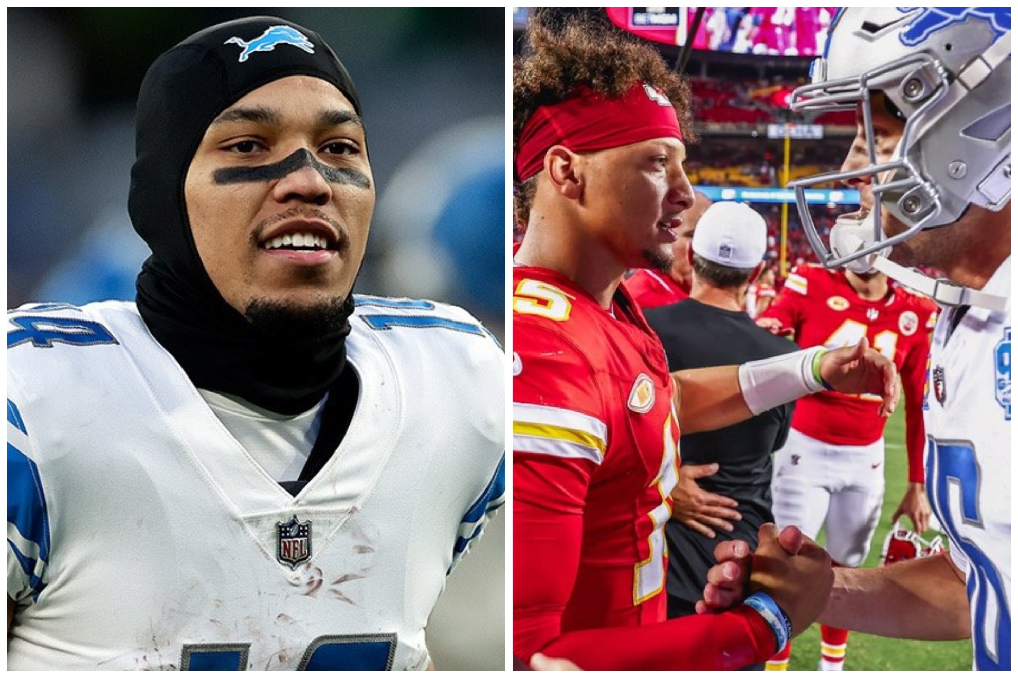 Amon-Ra St. Brown and an image of the Chiefs vs Lions game