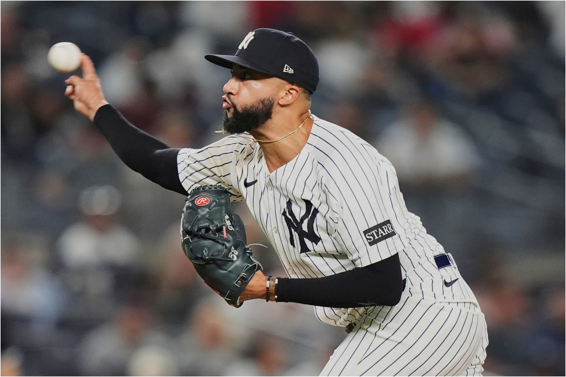 New York Yankees Devin Williams pitches.