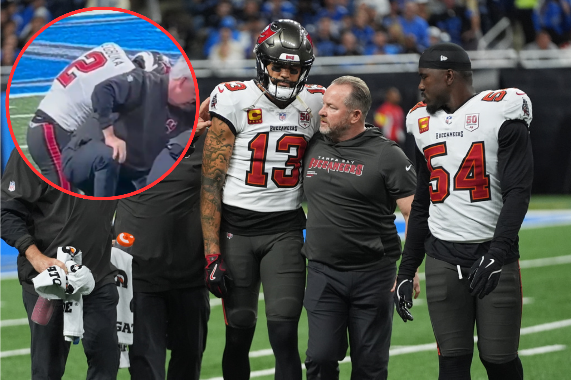 Emeka Egbuka seen praying as Mike Evans lies on the field after terrible injury