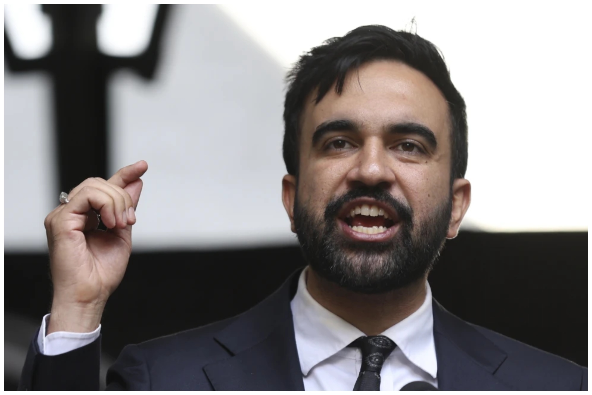 New York City Democratic mayoral candidate Zohran Mamdani speaks on stage for the March on Wall Street, Thursday, Aug. 28, 2025, in New York