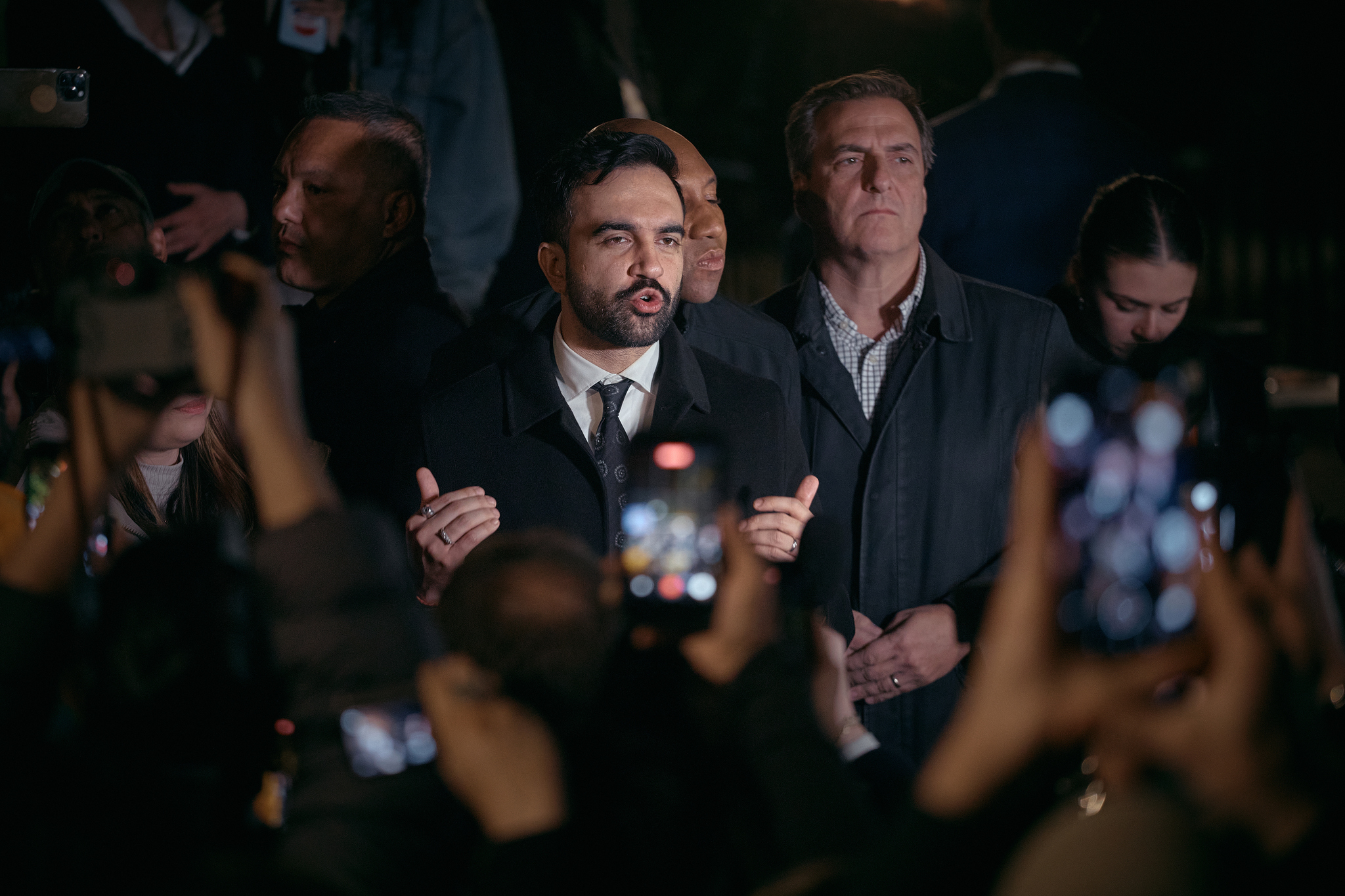 New York mayoral candidate Zohran Mamdani speaks at Dutch Kills Playground on Monday.