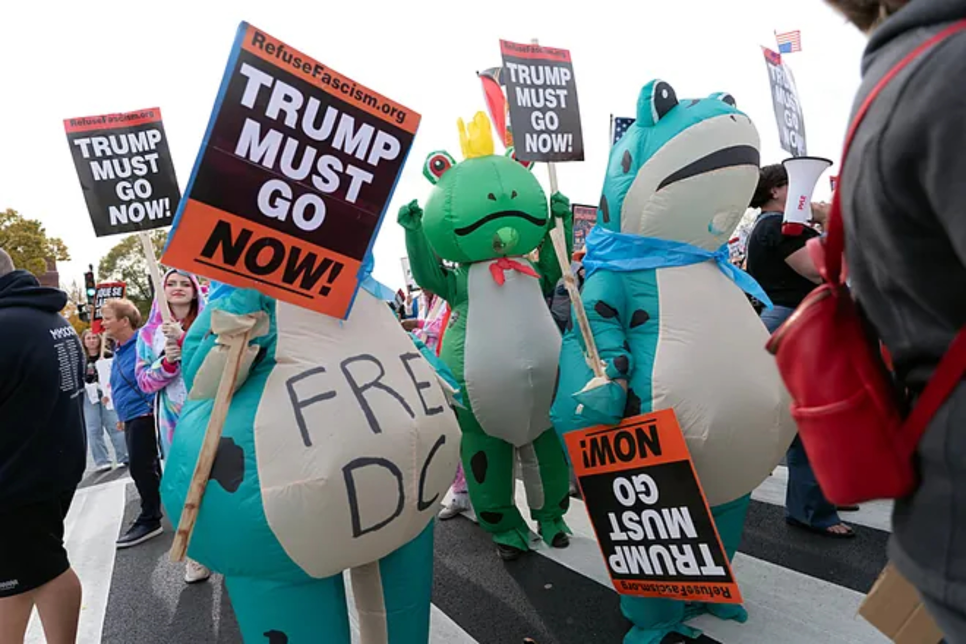 Protesters march toward the Capitol during the Trump Must Go Now demonstration./
