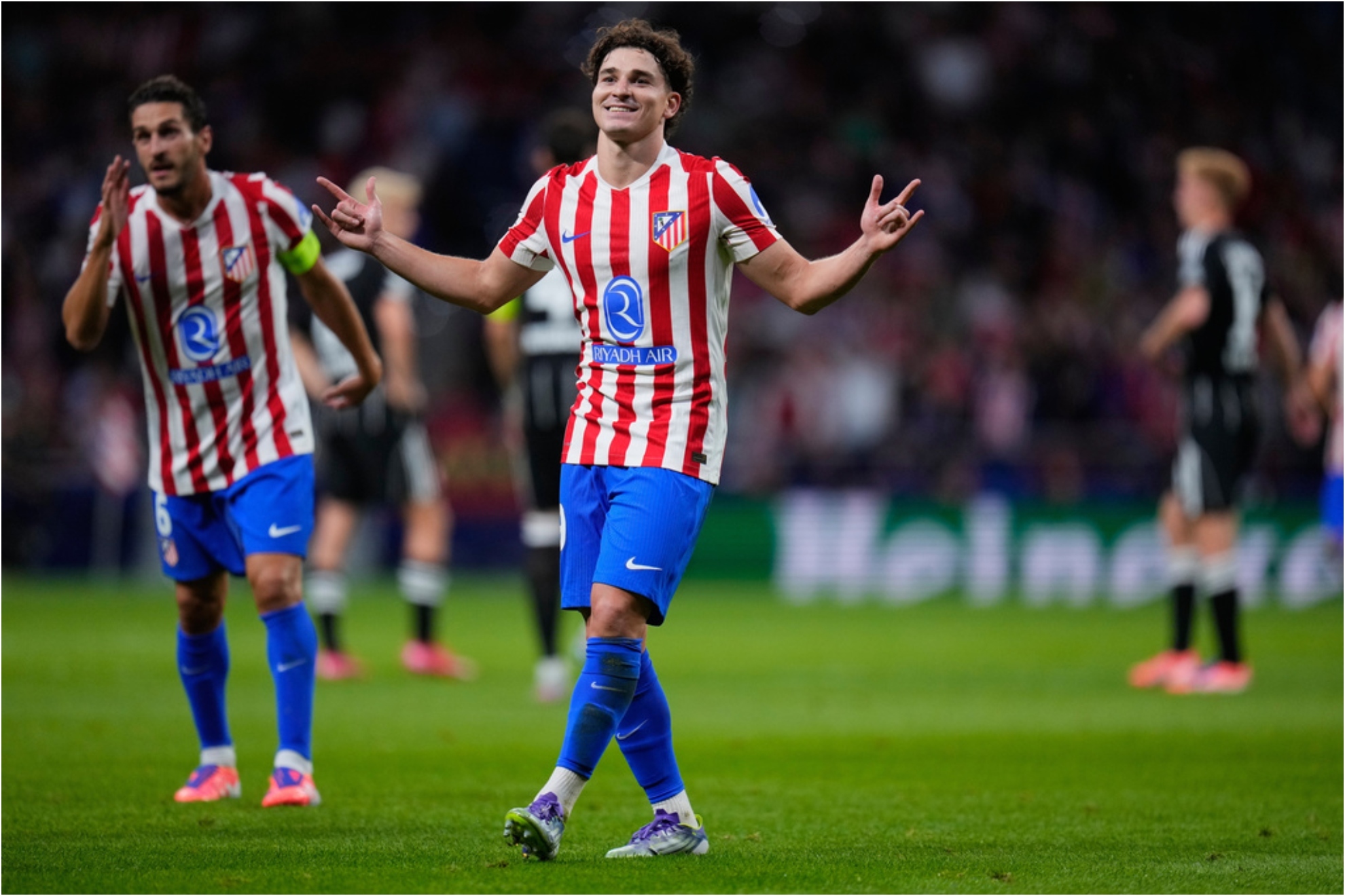 Atletico Madrids Julian Alvarez celebrates.