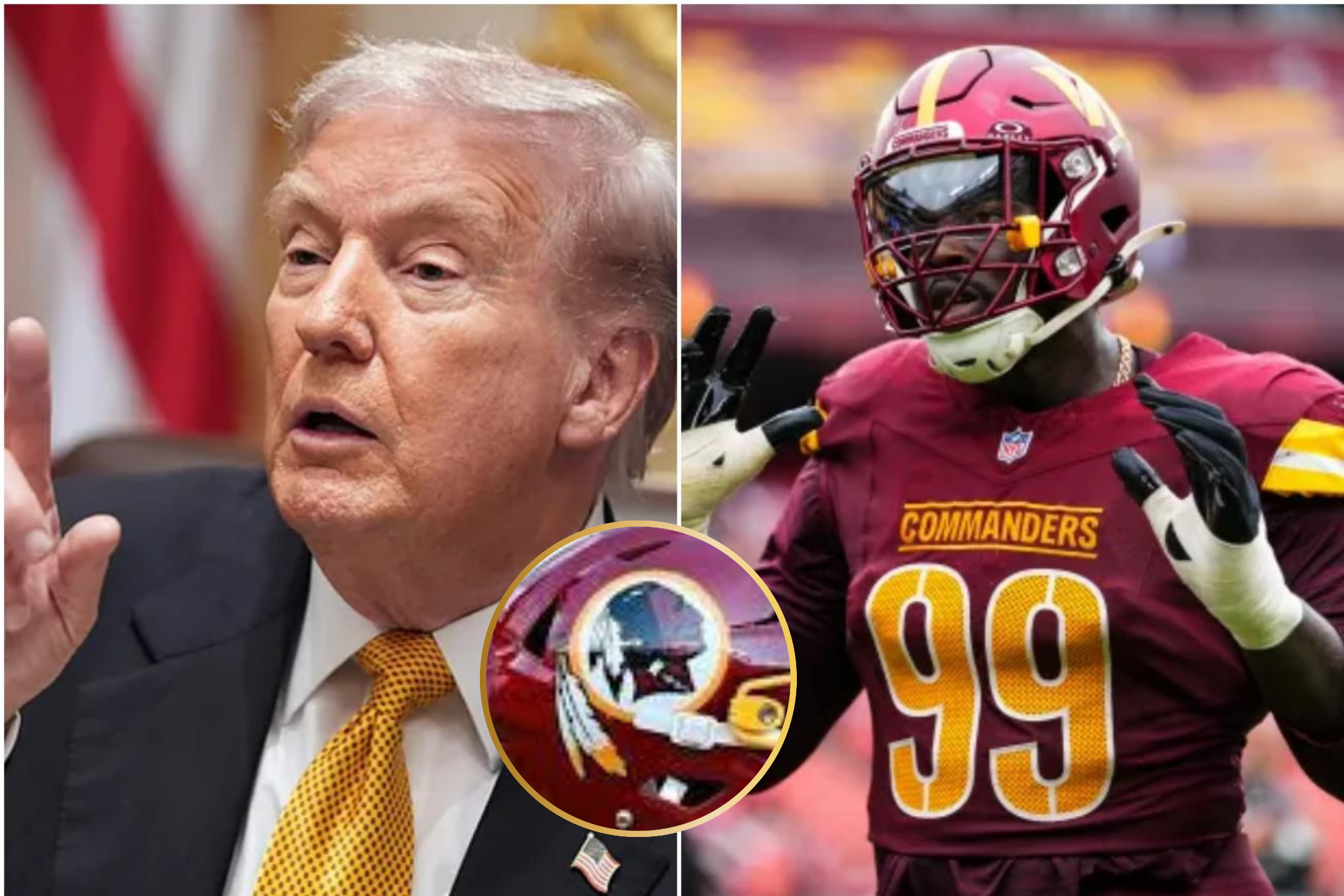 The old logo of the Washington team in the circle when its name was Redskins.