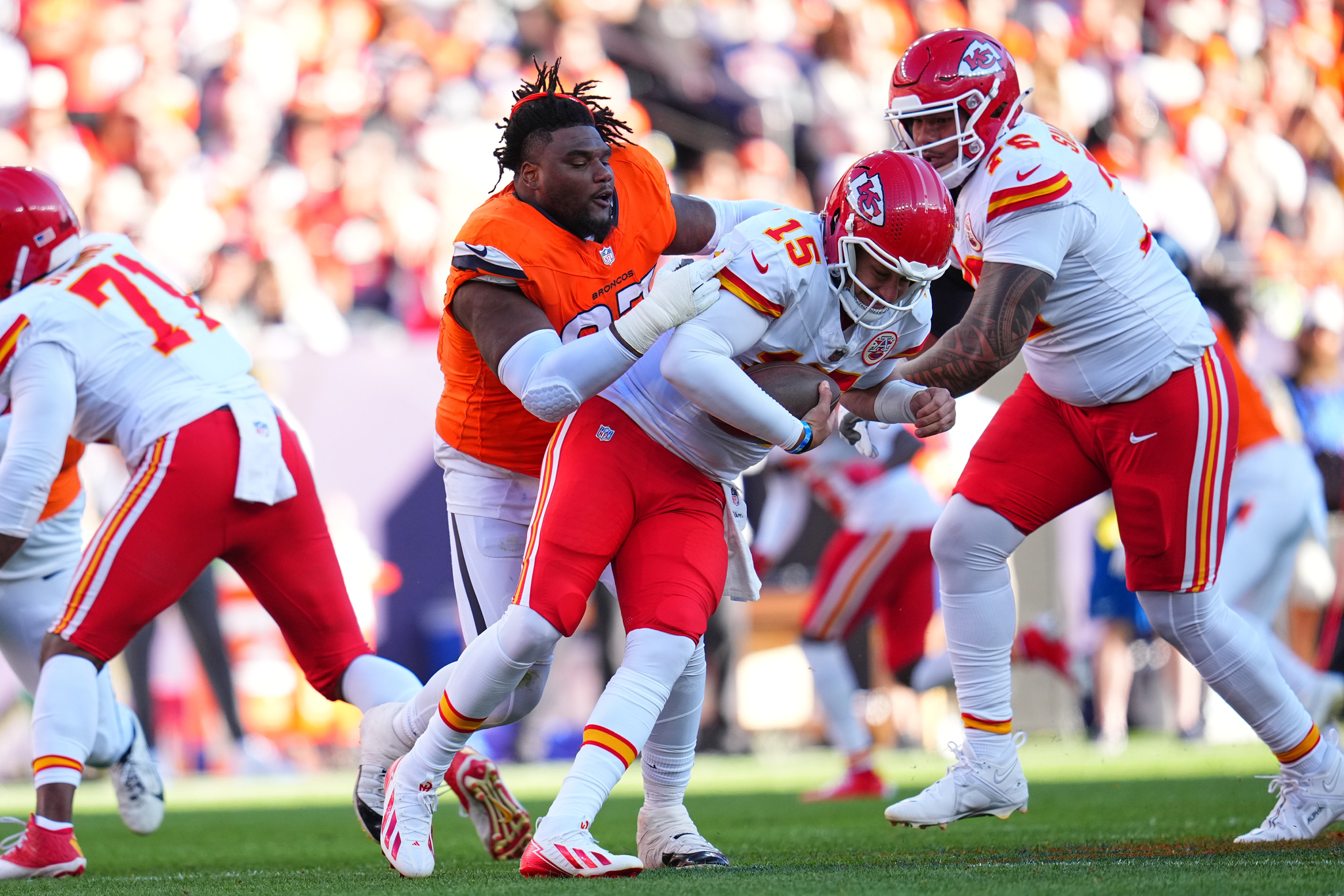 The Kansas City Chiefs in action against the Denver Broncos