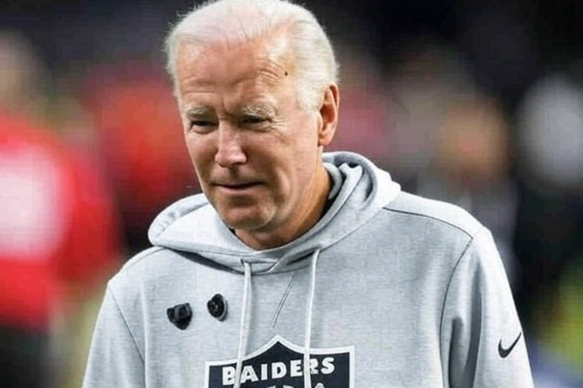 Las Vegas Raiders coach Pete Caroll was mocked with an AI-edited image of Joe Biden over his face